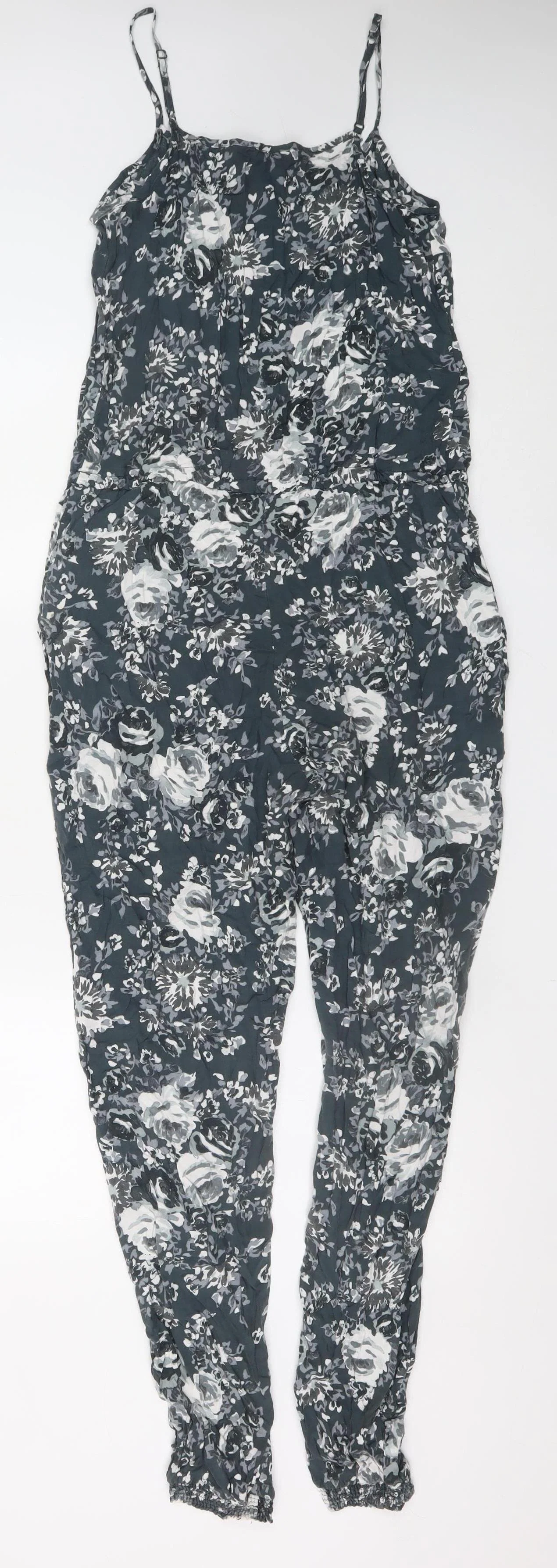 F&F Women Black Floral Sleeveless Jumpsuit Size 10 Viscose Casual Style - Image 3