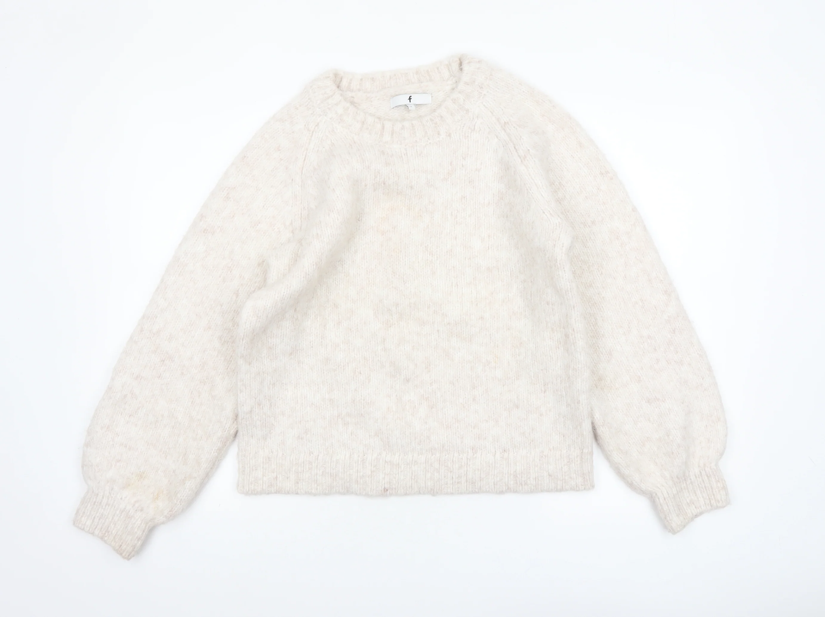F&F Women Ivory Knit Pullover Jumper Size S Long Sleeve Crew Neck