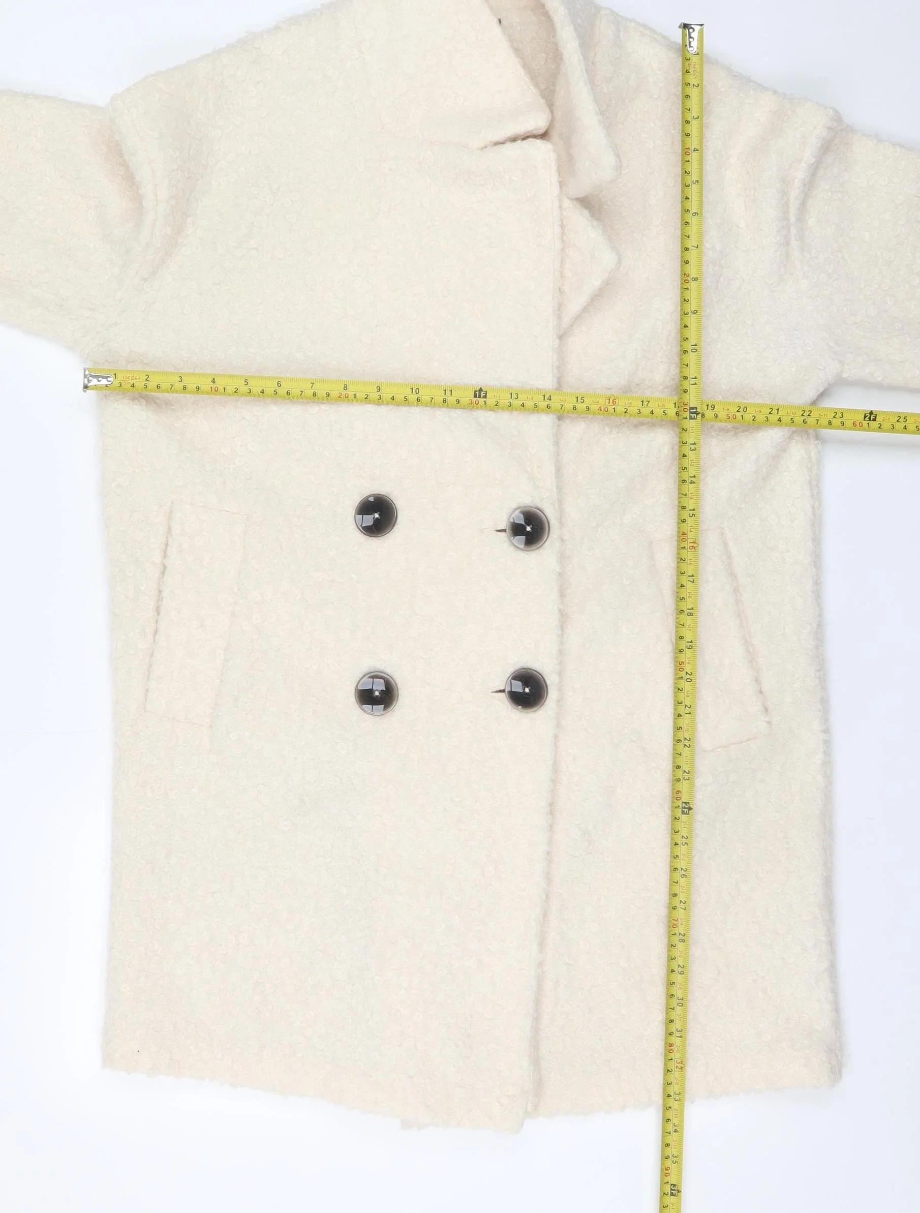 F&F Women Ivory Mid-Length Double Breasted Coat Size 8 - Image 2