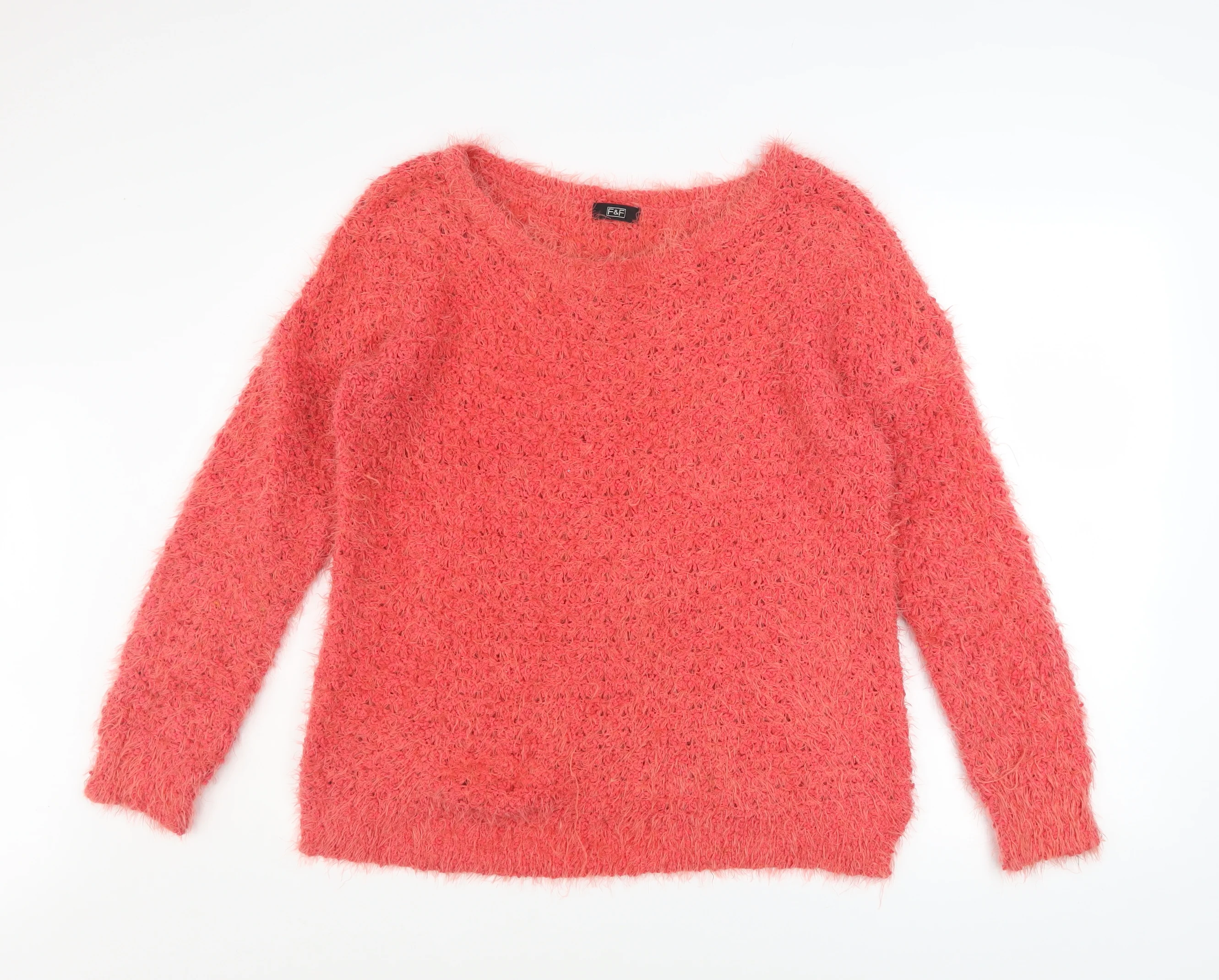 F&F Women Pink Long Sleeve Fluffy Knit Jumper UK 14
