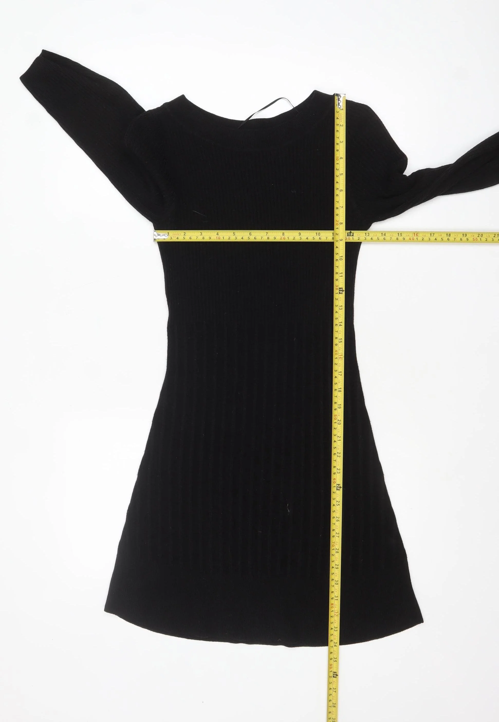 F&F Women’s Black Knit Bodycon Dress Size 8 Long Sleeve - Image 2