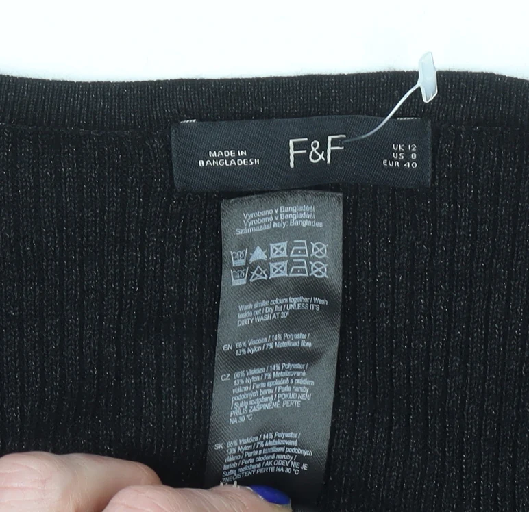 F&F Women’s Black Knit Puff Sleeve Long Sleeve Blouse UK 12 - Image 5