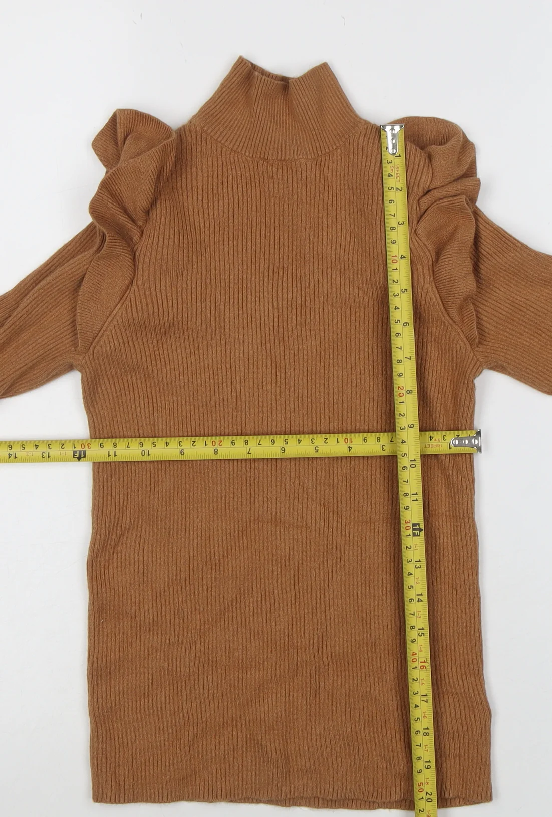 F&F Women’s Brown Ruffle High Neck Long Sleeve Pullover Jumper Size 10 - Image 2