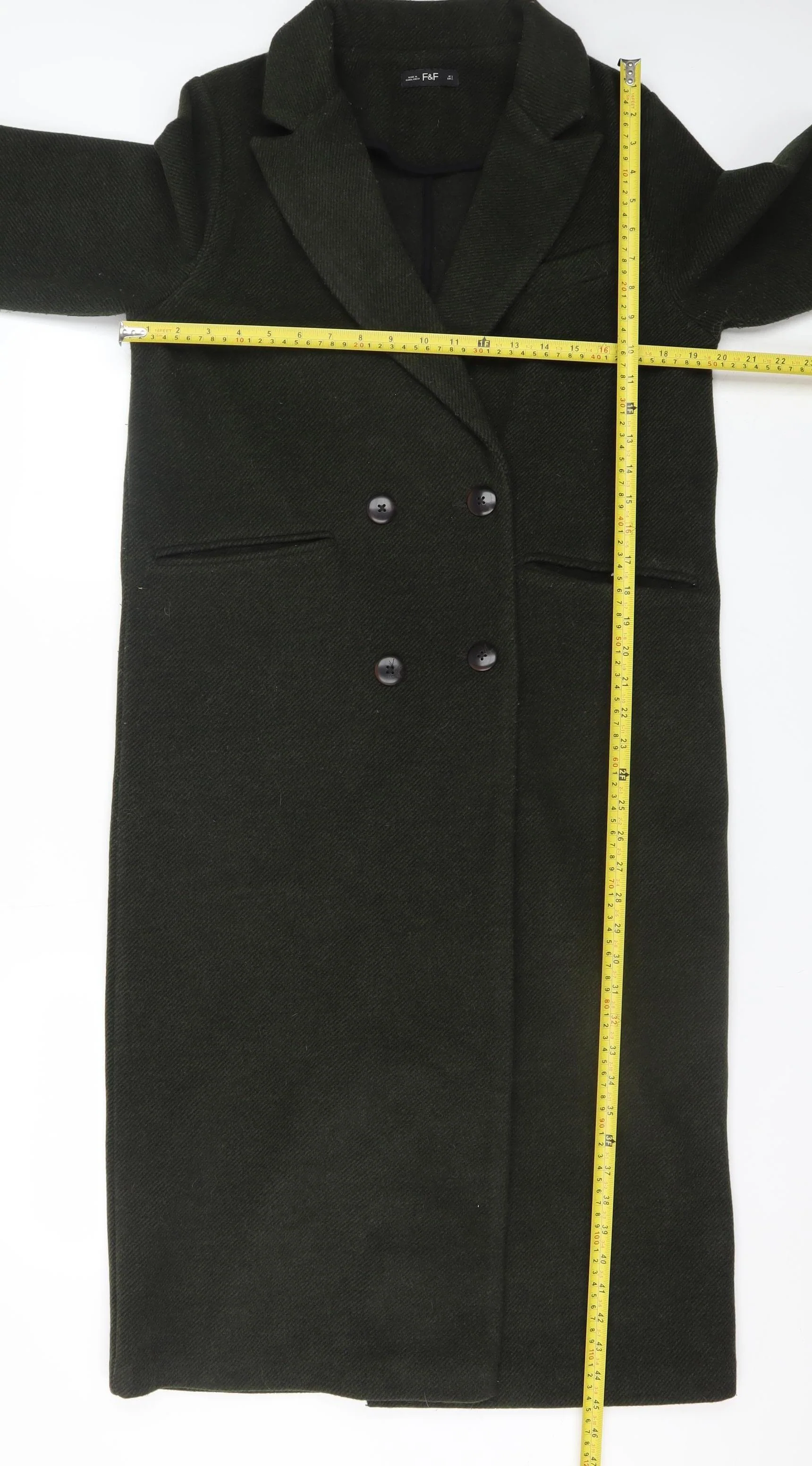 F&F Women’s Green Long Wool Blend Overcoat Size S - Image 2