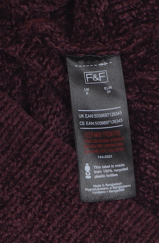 F&F Women’s Purple Roll Neck Chunky Knit Jumper Size 6 - Image 5