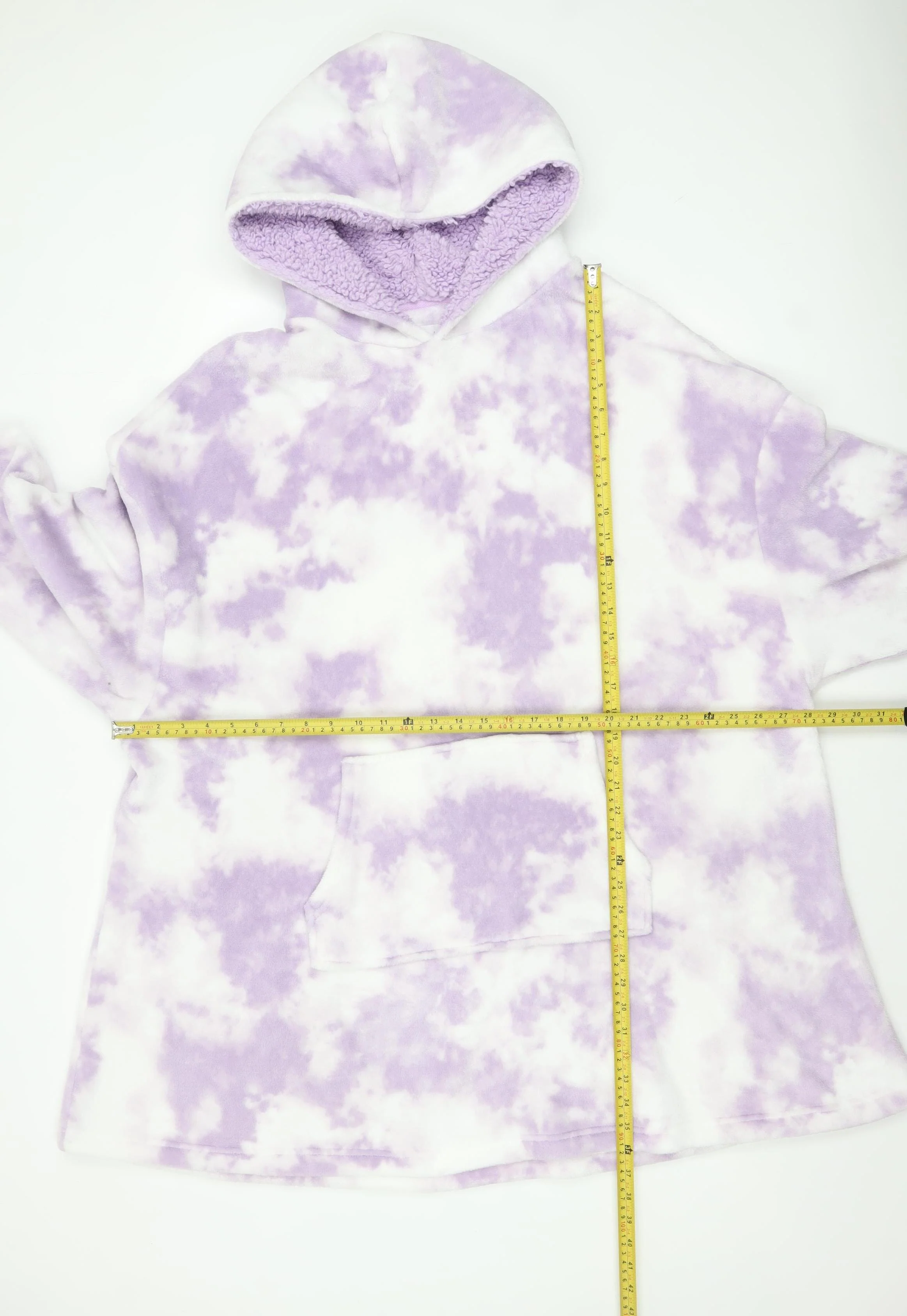 F&F Women’s Purple Tie Dye Hooded Fleece Robe One Size - Image 2