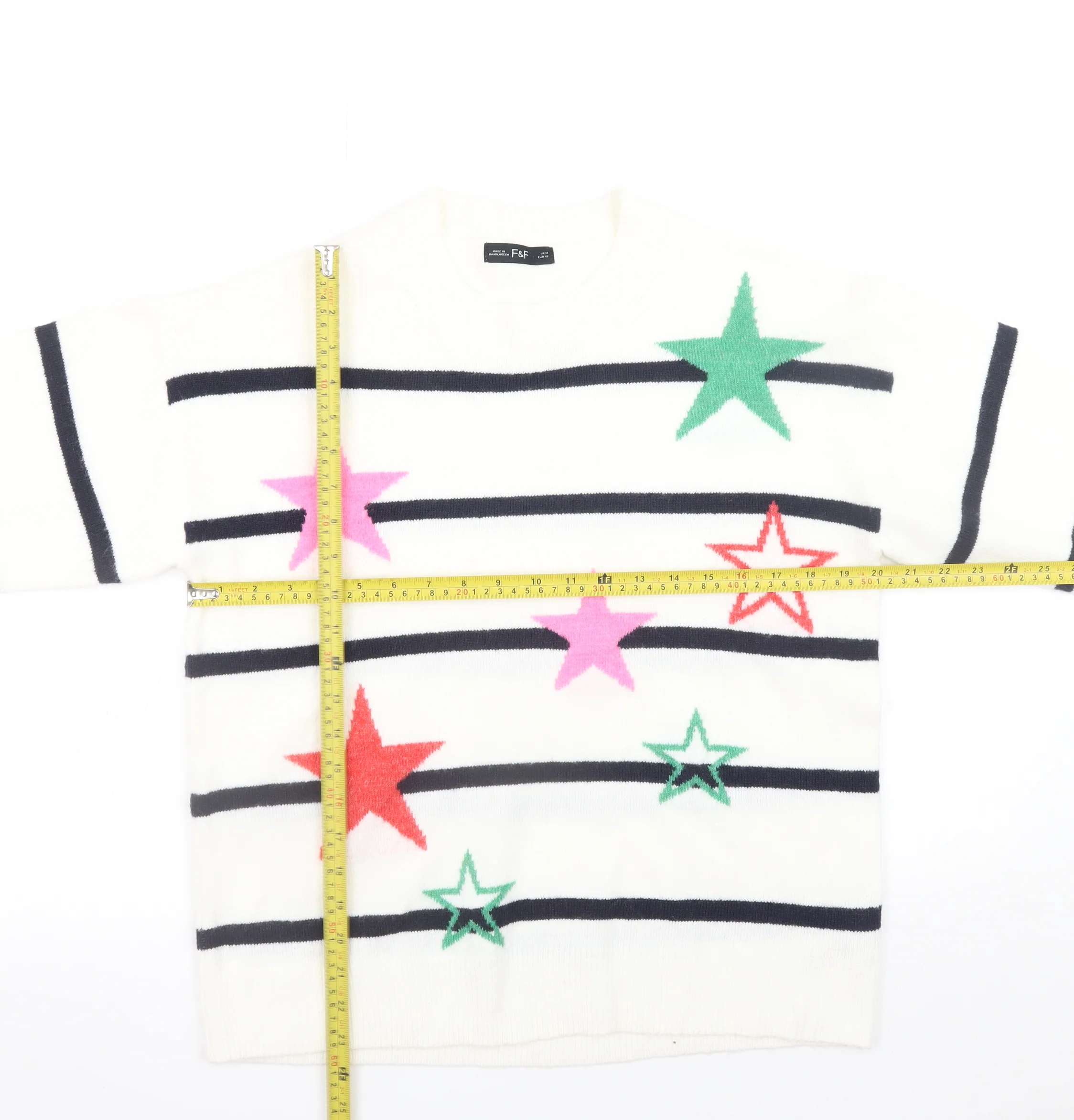 F&F Women’s White Star Stripe Knit Jumper Size 14 - Image 2