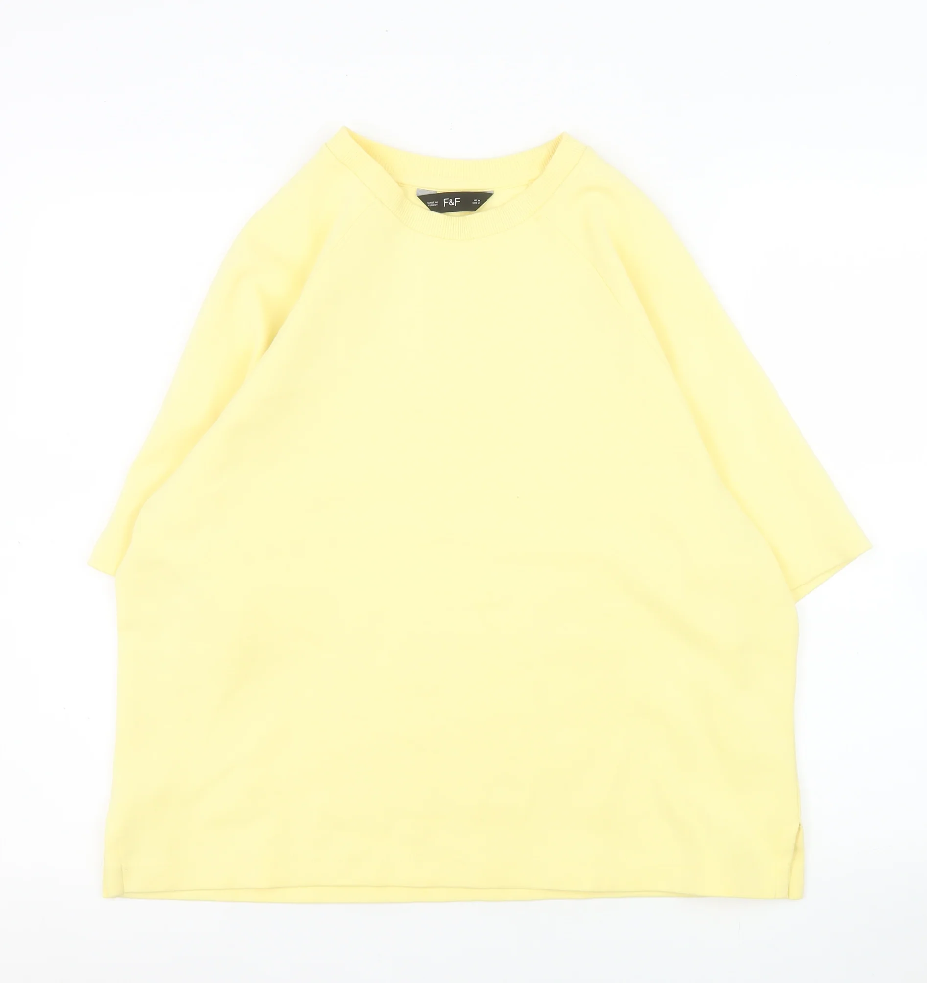 F&F Women Yellow Crew Neck 3/4 Sleeve Cotton Blend T-Shirt Size M