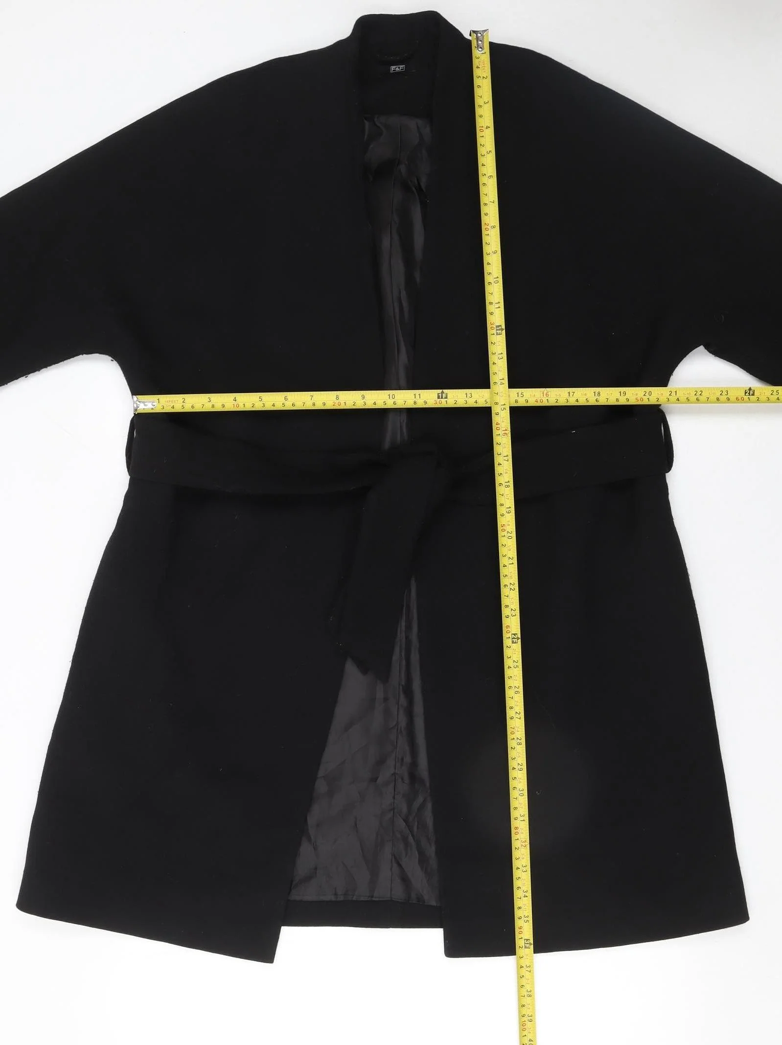 F&F Womens Black Belted Mid-Length Trench Coat UK 12 - Image 2