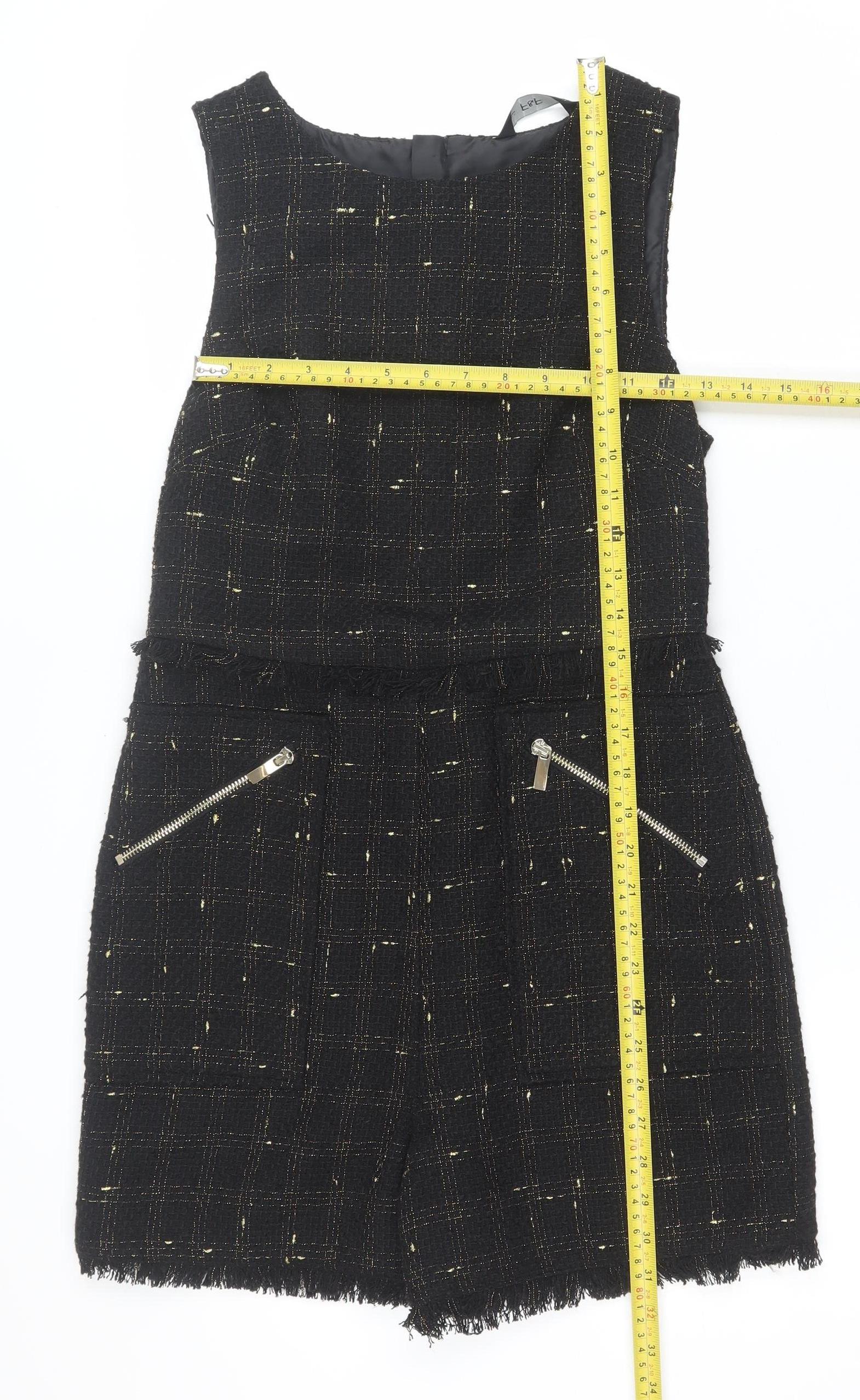 F&F Women's Black Gold Tweed Sleeveless Playsuit Size 8 - Image 2