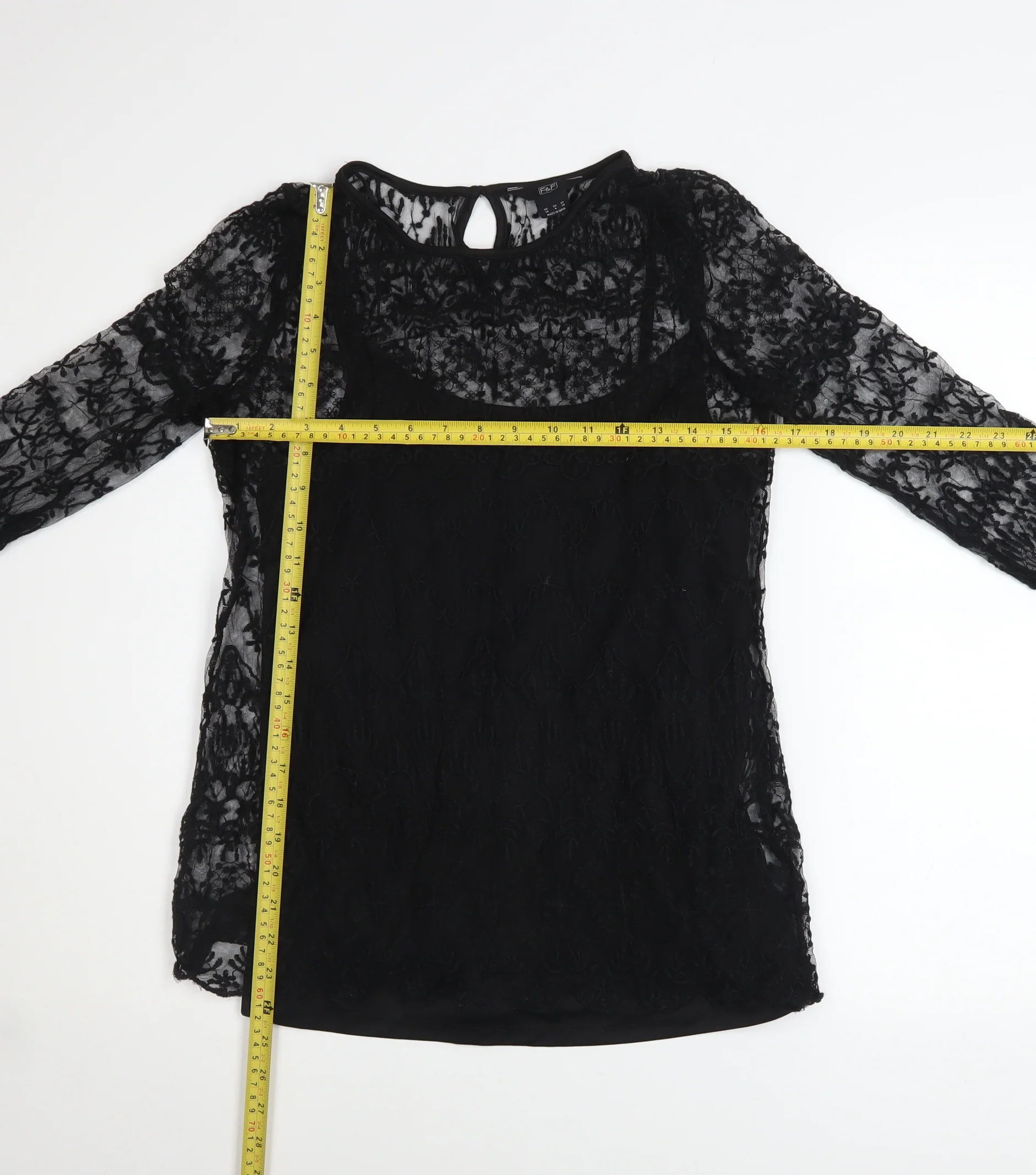 F&F Women's Black Lace Long Sleeve Blouse UK 10 Classic Style - Image 2