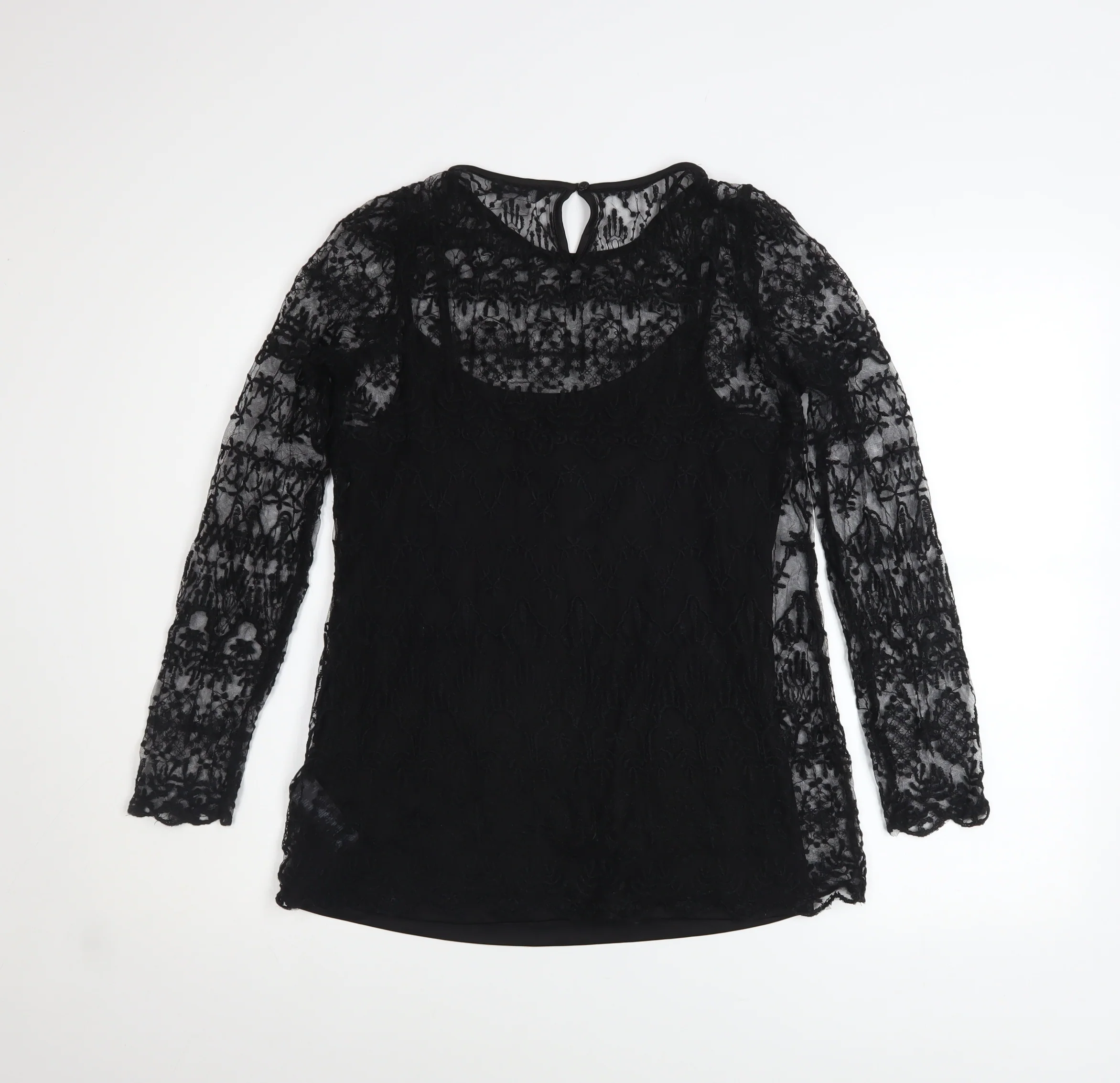 F&F Women's Black Lace Long Sleeve Blouse UK 10 Classic Style - Image 3