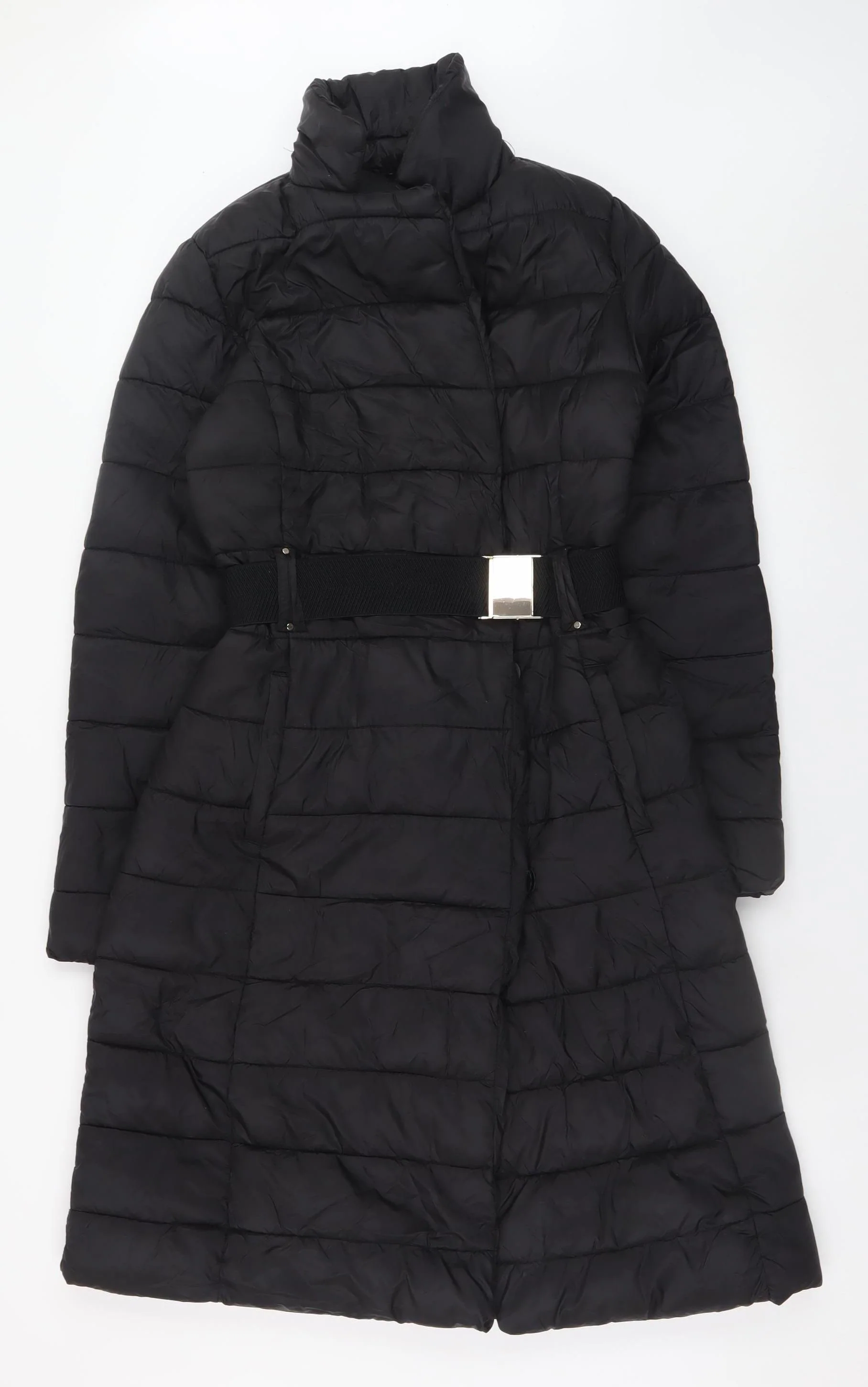 F&F Women's Black Long Belted Puffer Coat Size 6