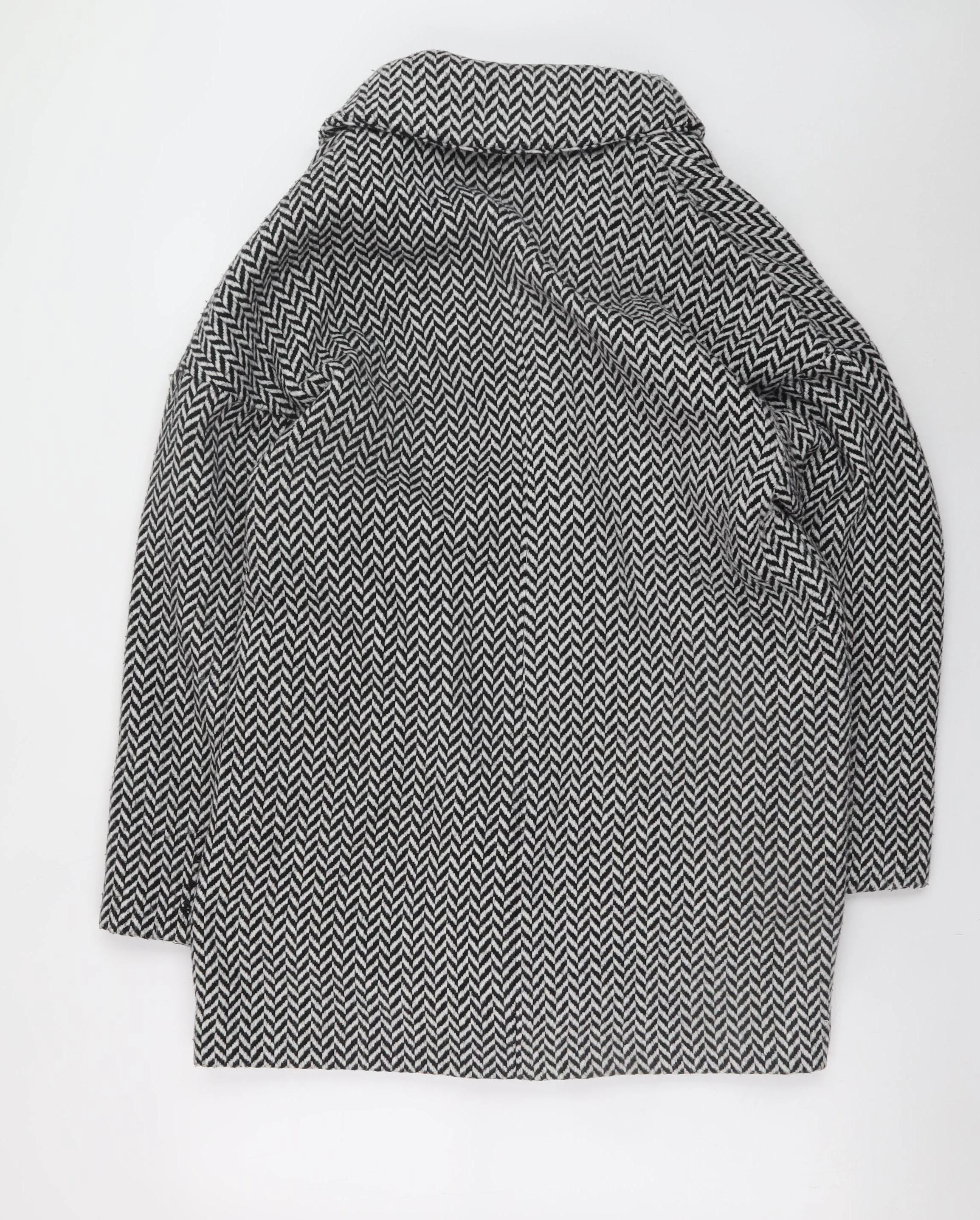 F&F Womens Grey Herringbone Wool Blend Mid-Length Overcoat Size 10 - Image 3