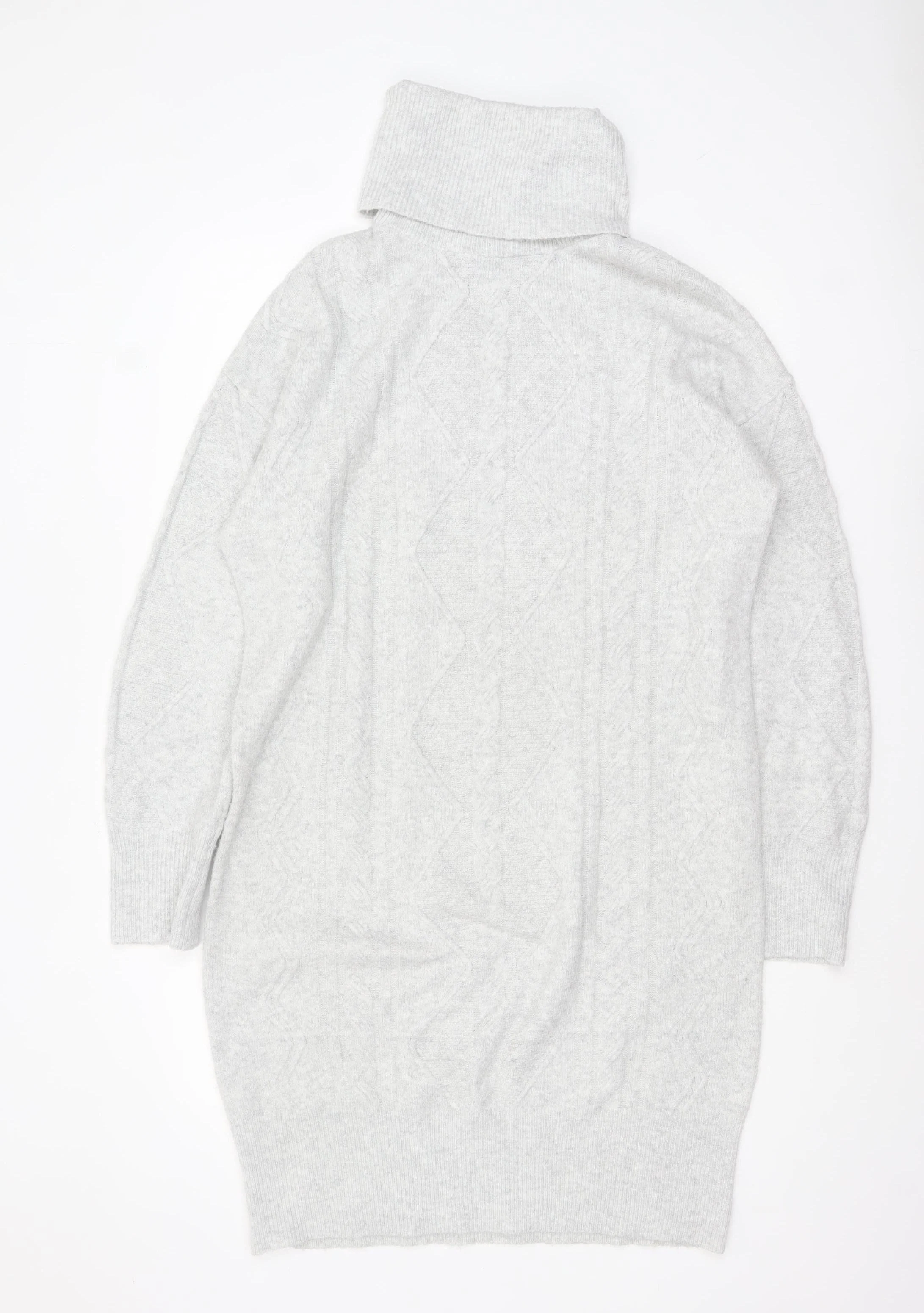F&F Women's Grey Roll Neck Cable-Knit Long Sleeve Jumper M