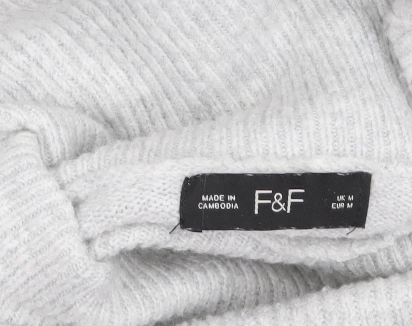 F&F Women's Grey Roll Neck Cable-Knit Long Sleeve Jumper M - Image 4