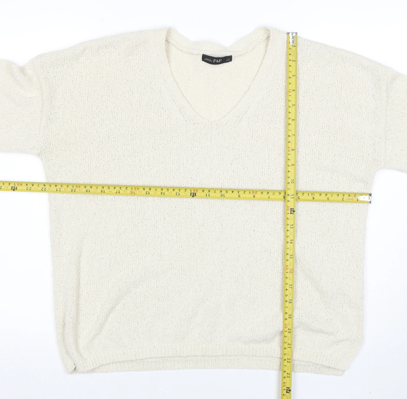 F&F Womens Ivory V-Neck Knit Pullover Jumper Size M - Image 2