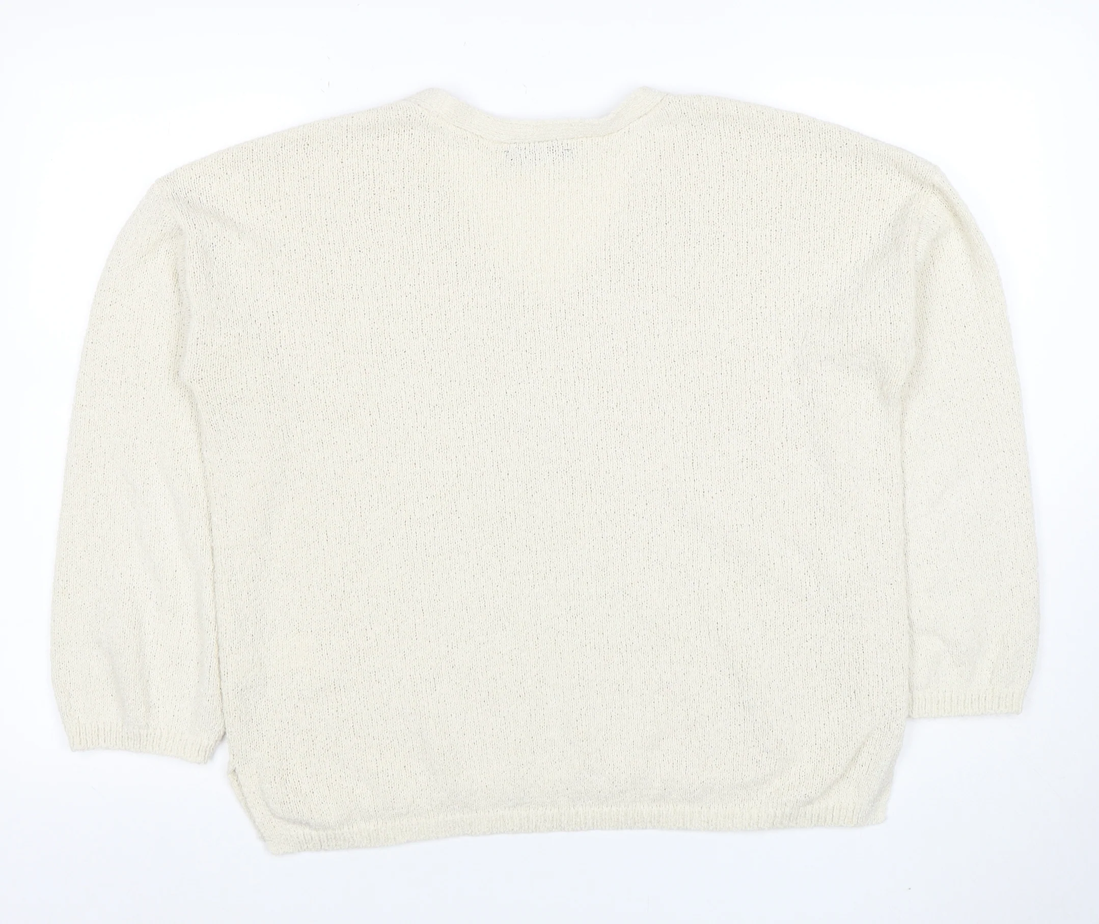F&F Womens Ivory V-Neck Knit Pullover Jumper Size M - Image 3