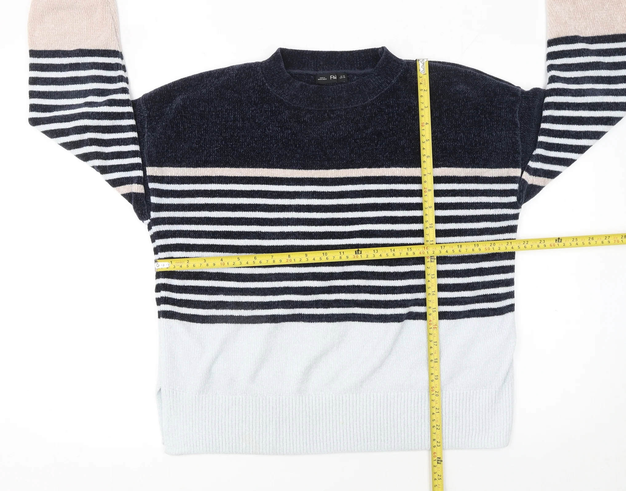 F&F Womens Multicoloured Striped Crew Neck Pullover Jumper Size 16 - Image 2