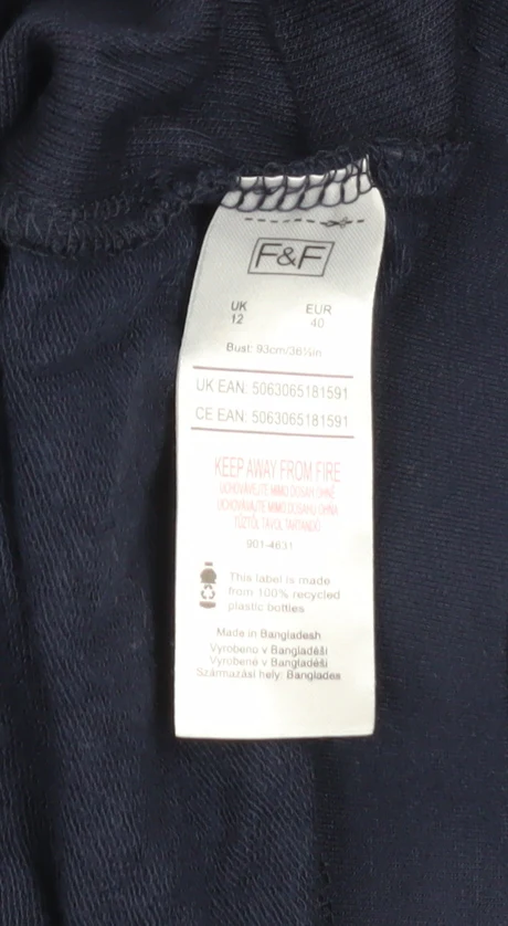 F&F Womens Navy Blue Hooded Pullover Hoodie UK 12 Viscose Blend - Image 4