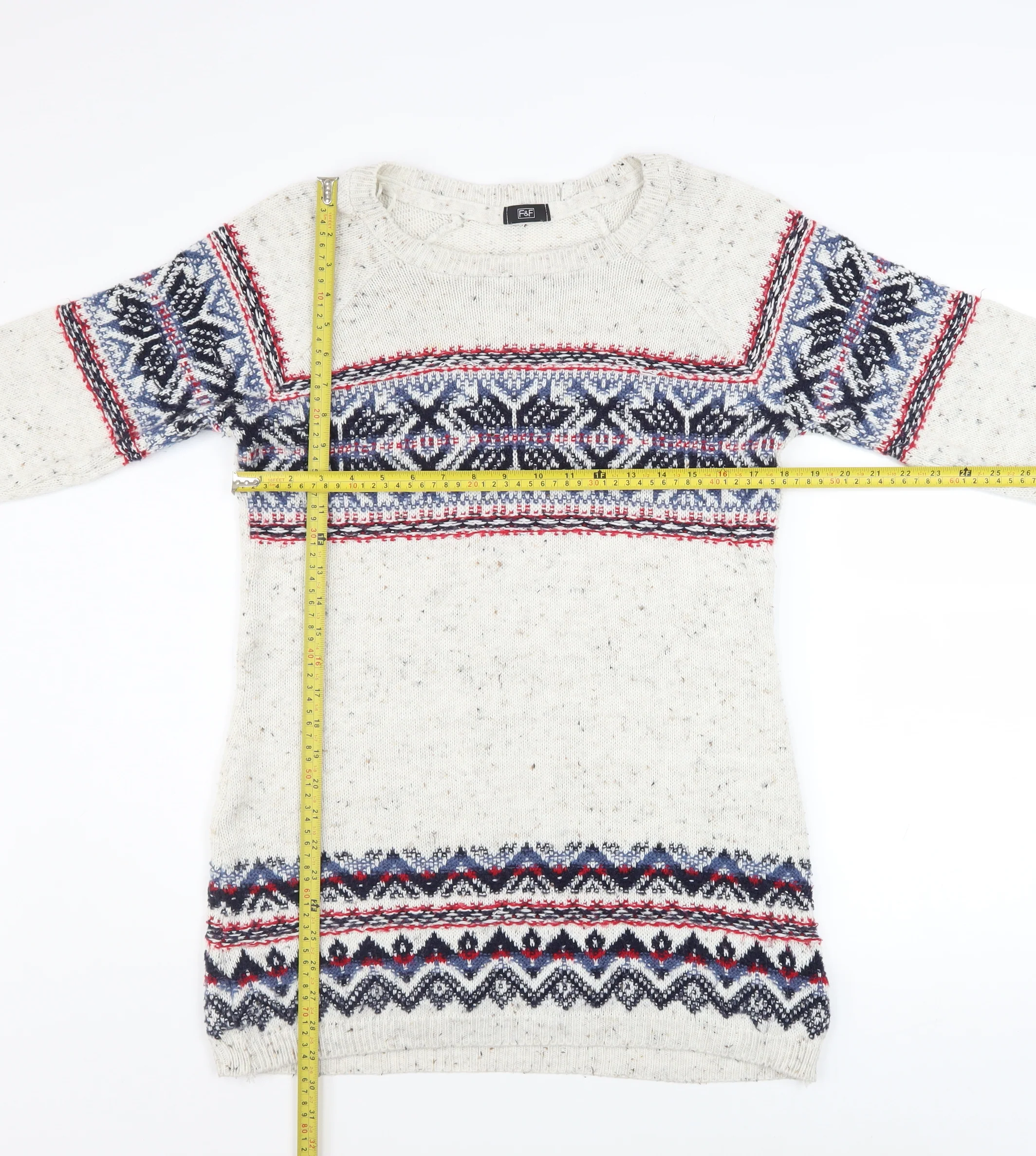 F&F Women's White Fair Isle Knit Long Sleeve Jumper Dress Size 12 - Image 2