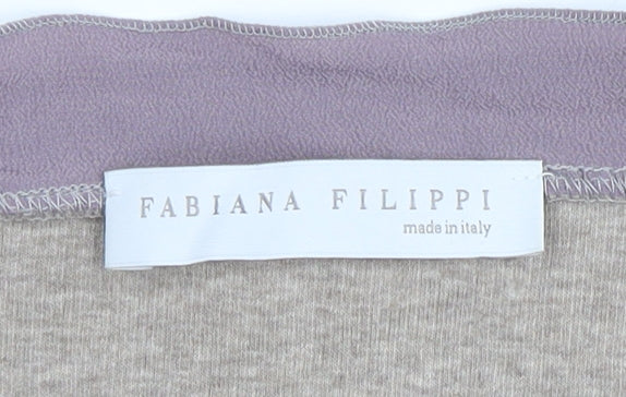 Fabiana Filippi Women Beige Long Sleeve Silk Blend Top Size 10 - Image 4