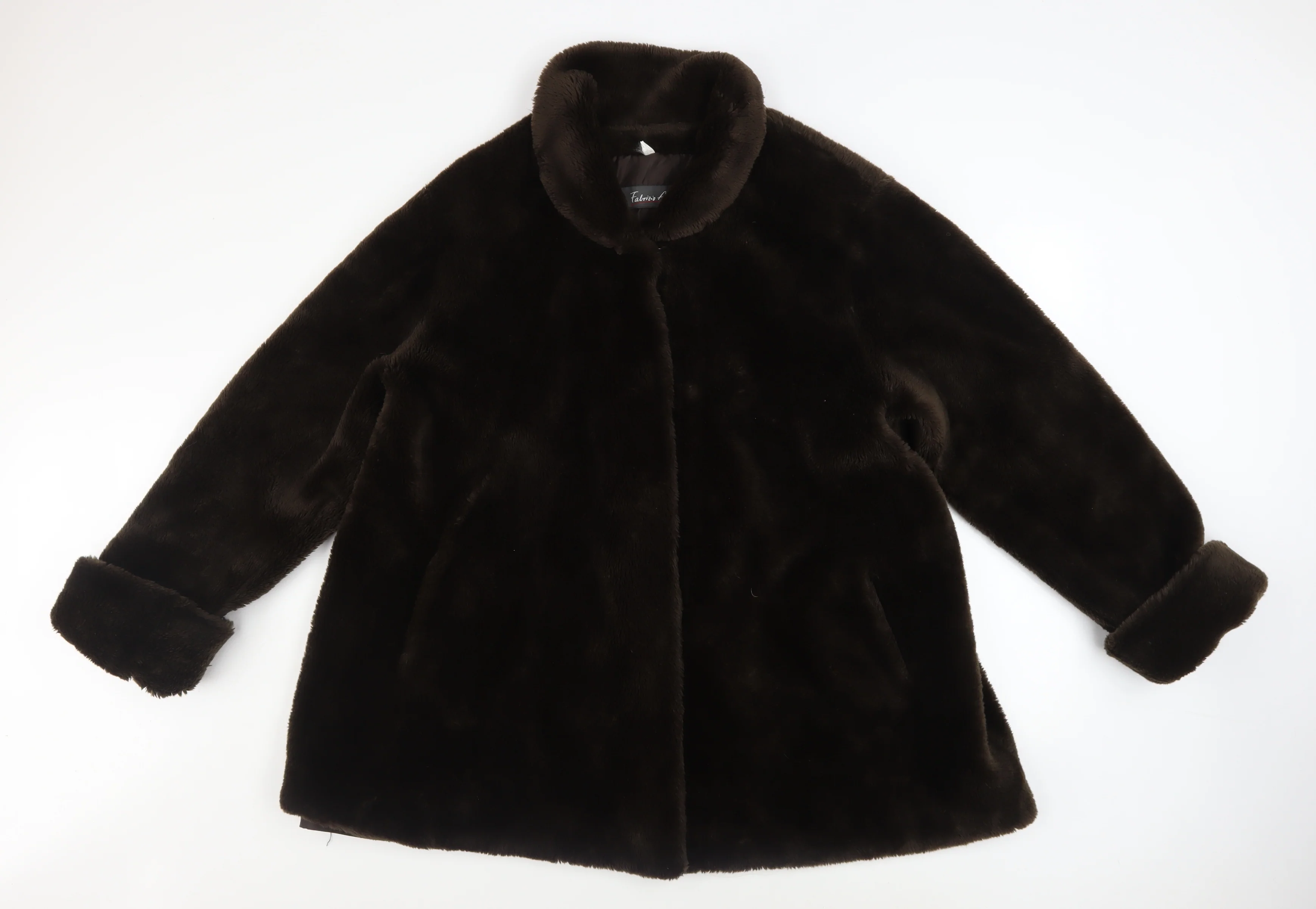 Fabrizio A. Women Brown Faux Fur Mid-Length Overcoat Size 14