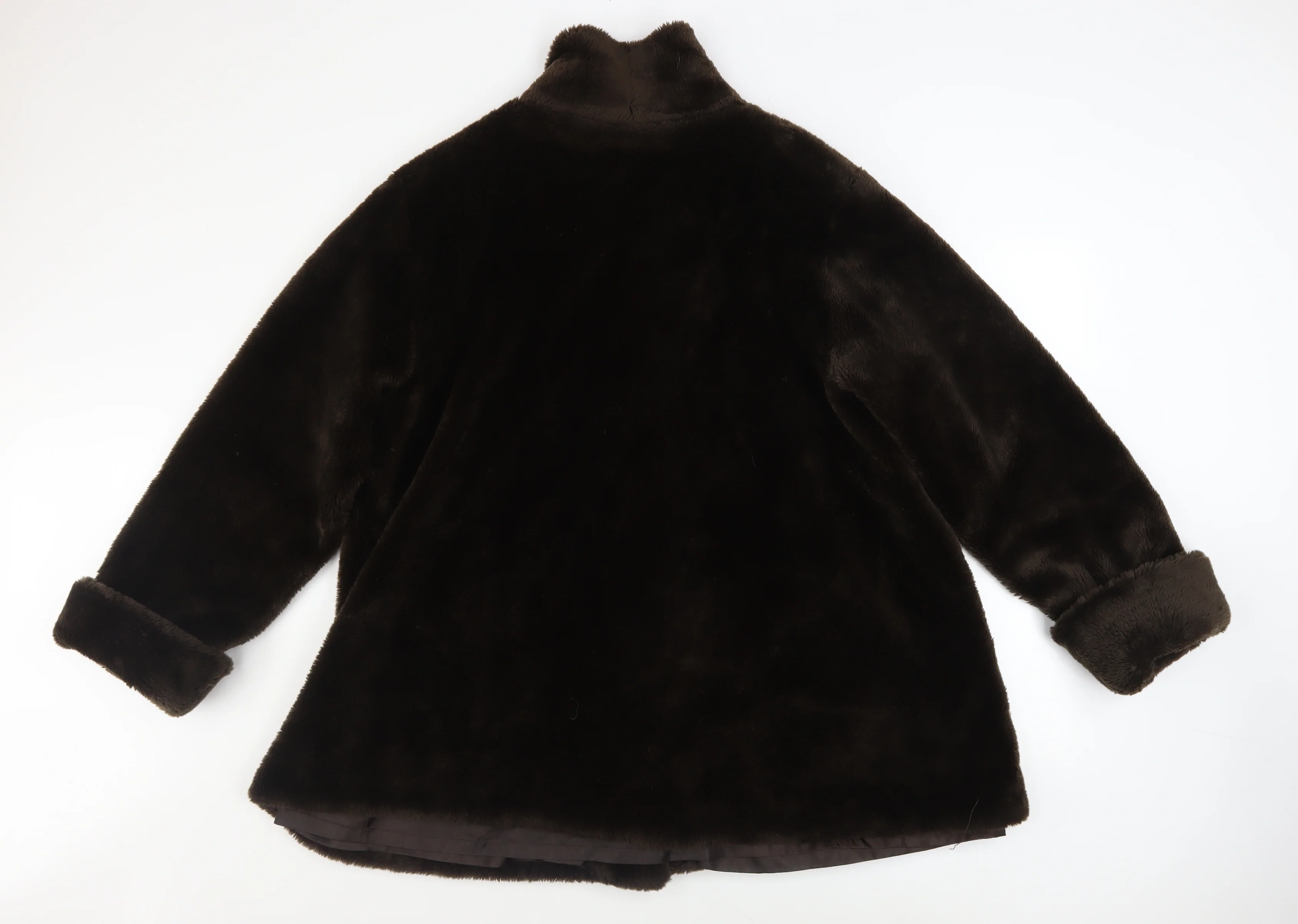 Fabrizio A. Women Brown Faux Fur Mid-Length Overcoat Size 14 - Image 3