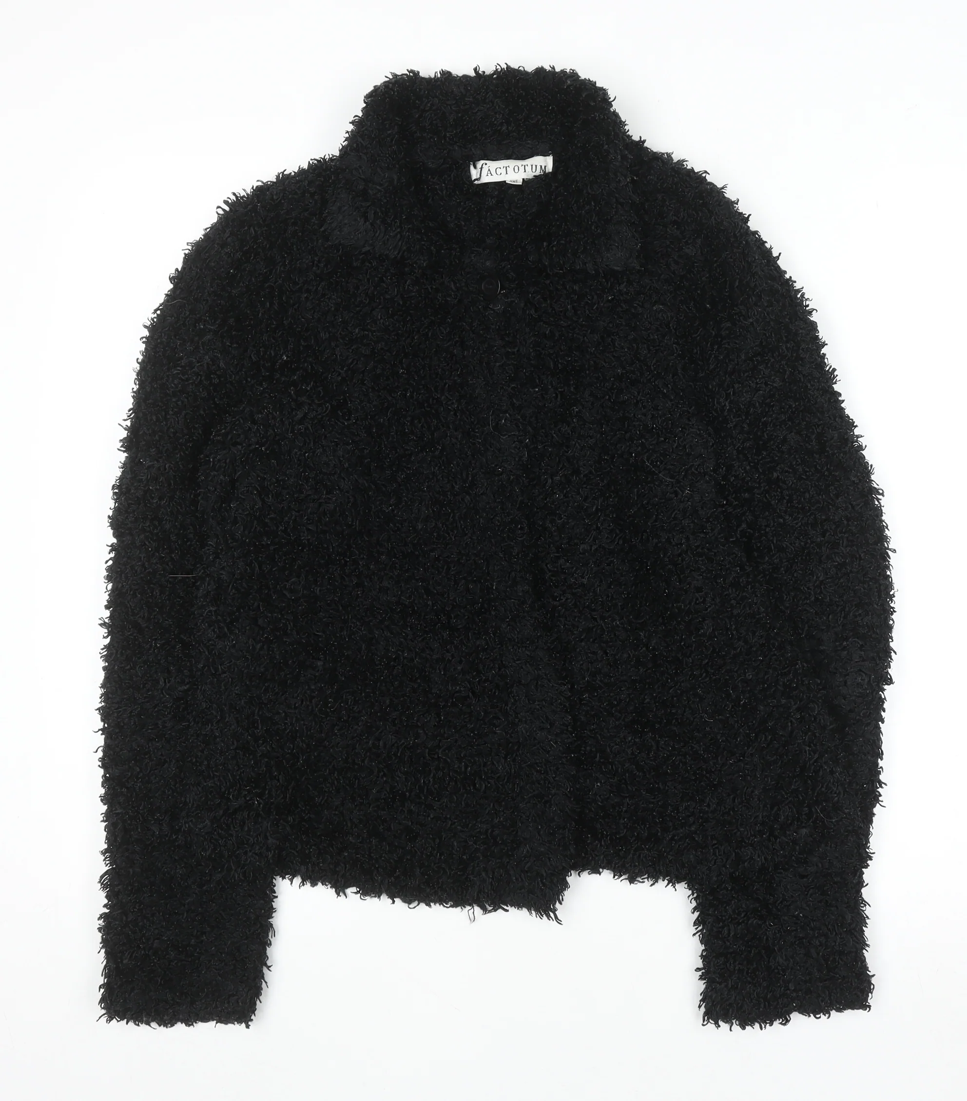 Factotum Women's Black Collared Fleece Cardigan Jumper One Size