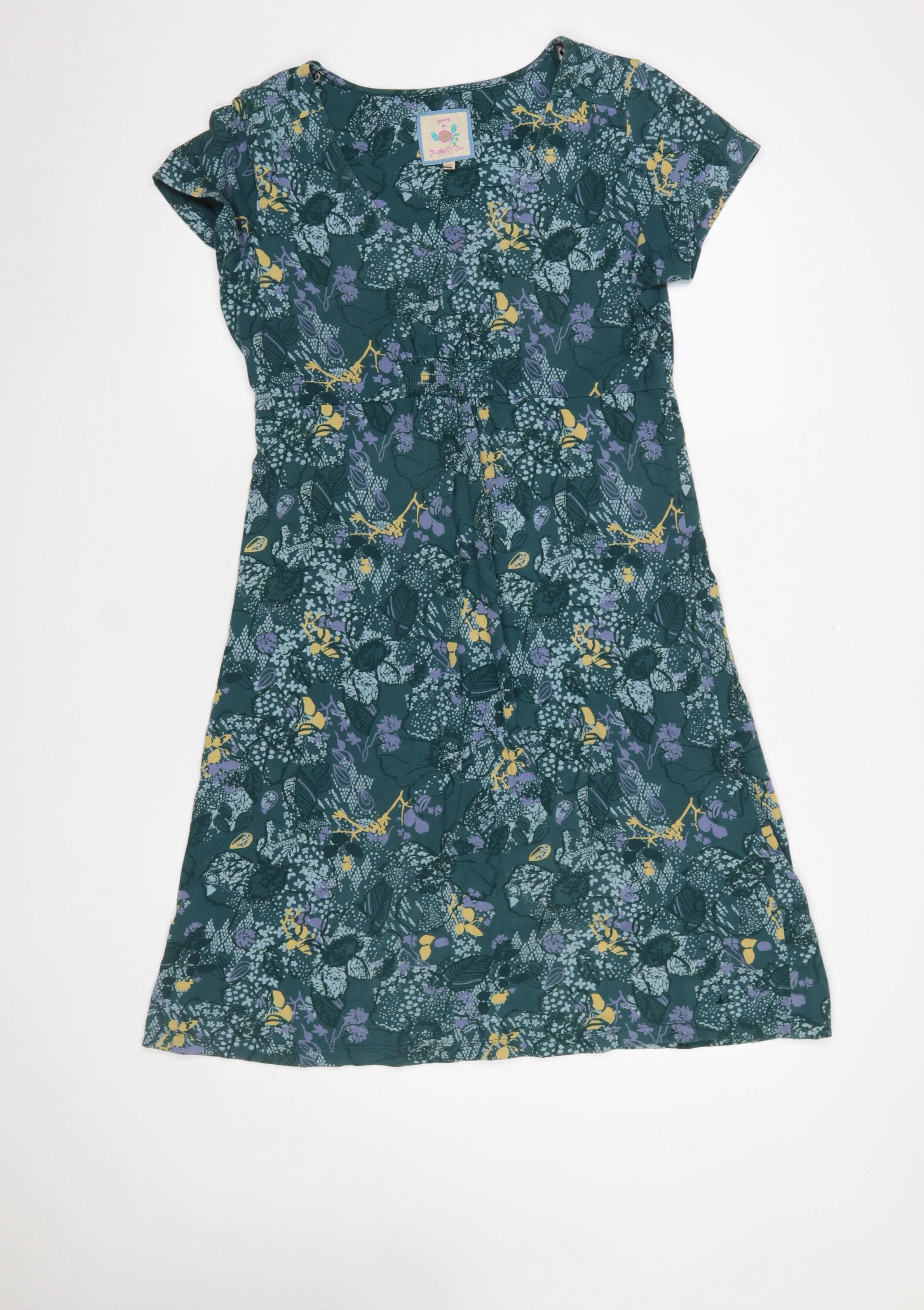 Faithful by Lime Womens Green Floral A-Line Short Sleeve Dress Size 12
