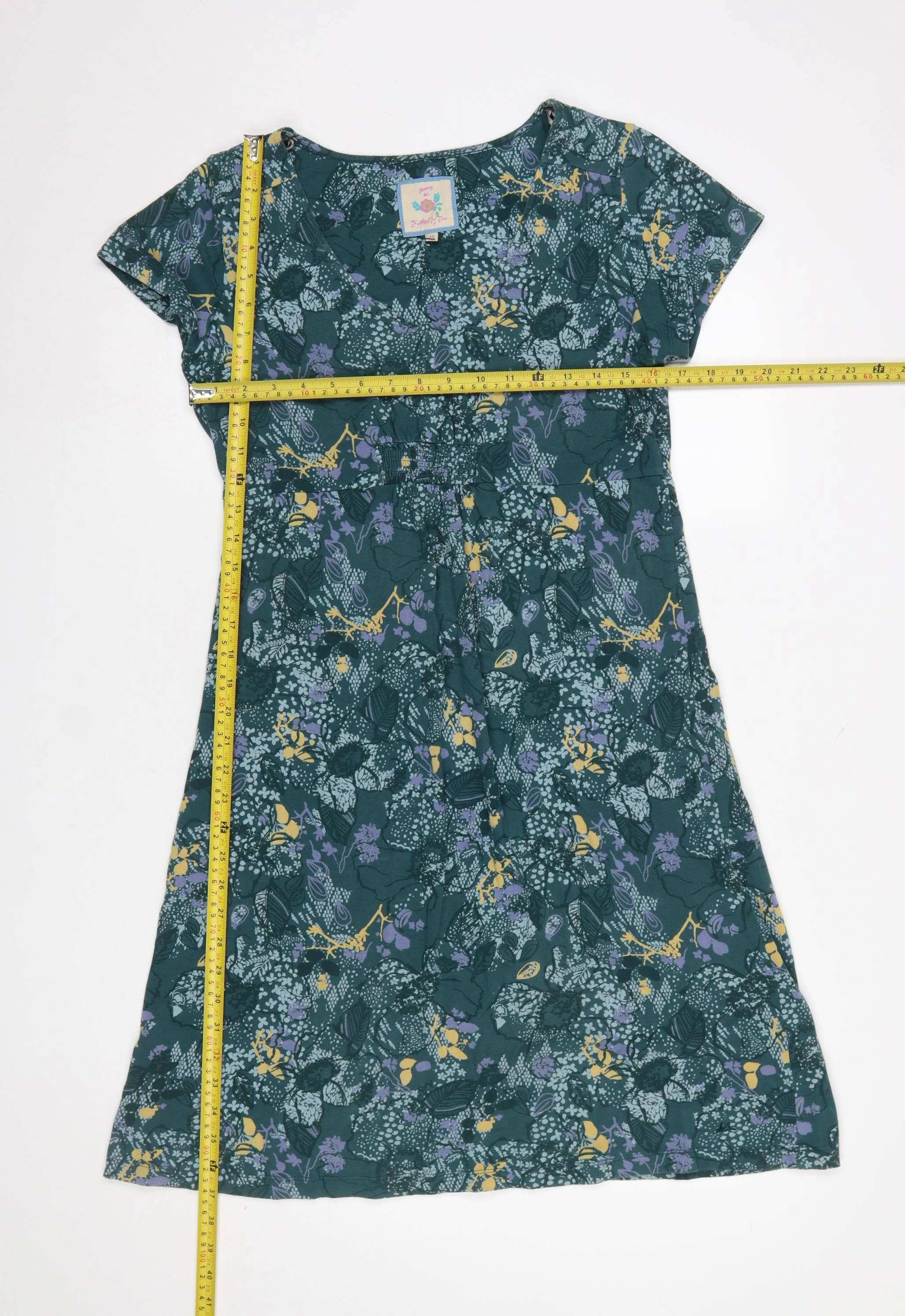 Faithful by Lime Womens Green Floral A-Line Short Sleeve Dress Size 12 - Image 2