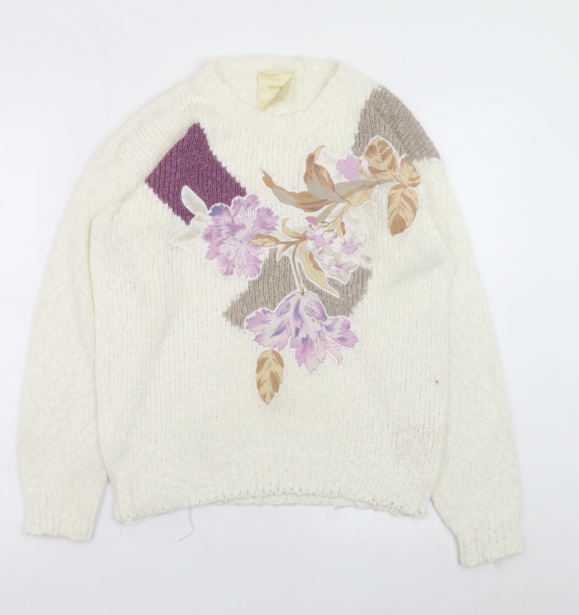 Fashion Classics Women's Ivory Floral Knit Pullover Jumper M