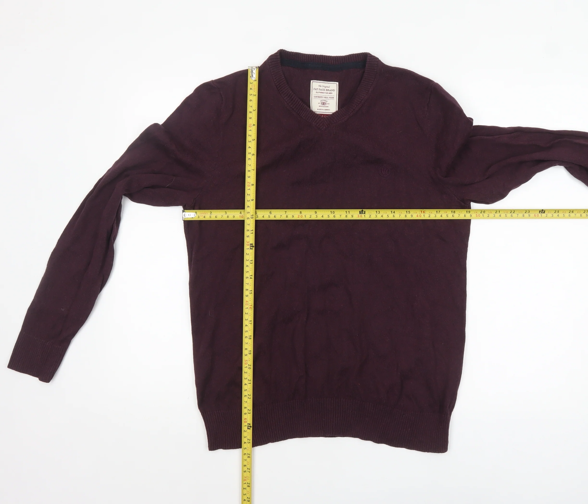 Fat Face Men’s Purple Cotton Cashmere V-Neck Jumper Size M - Image 2