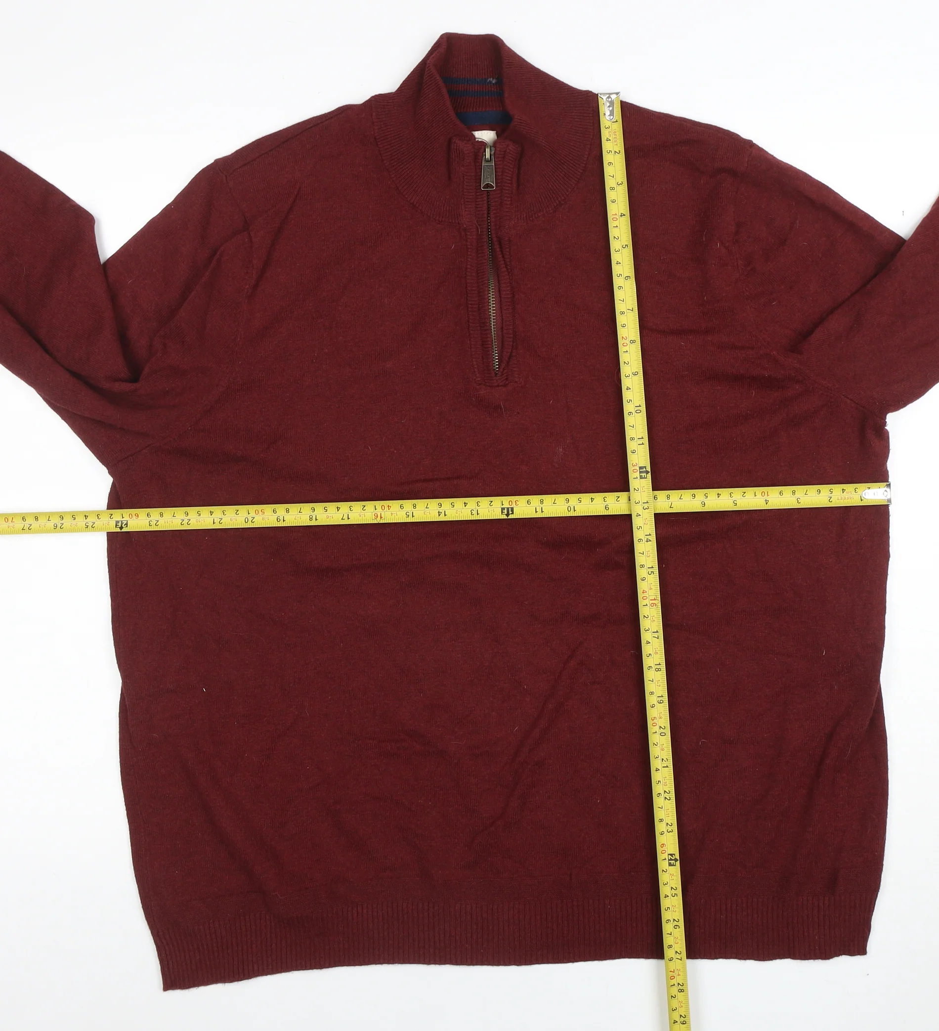 Fat Face Mens Red 2XL 1/2 Zip High Neck Cotton Wool Jumper - Image 2