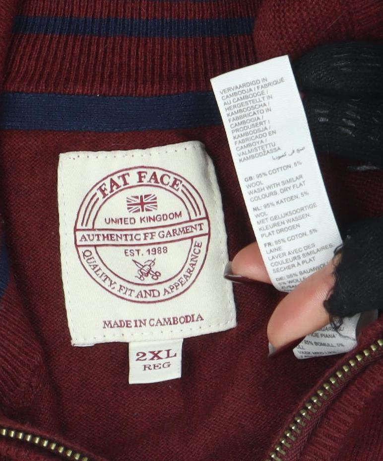 Fat Face Mens Red 2XL 1/2 Zip High Neck Cotton Wool Jumper - Image 4