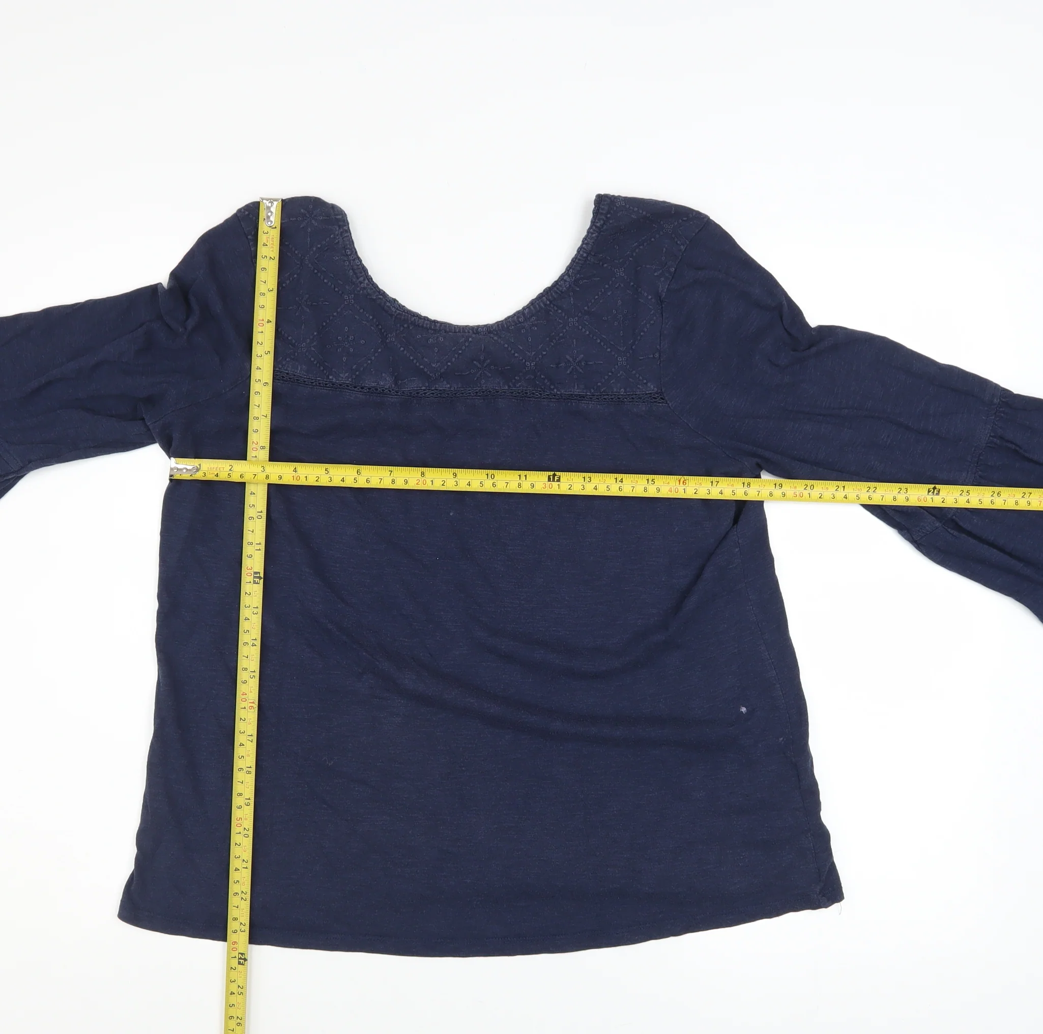 Fat Face Women Blue Embroidered Tunic Blouse Size 14 3/4 Sleeve - Image 2