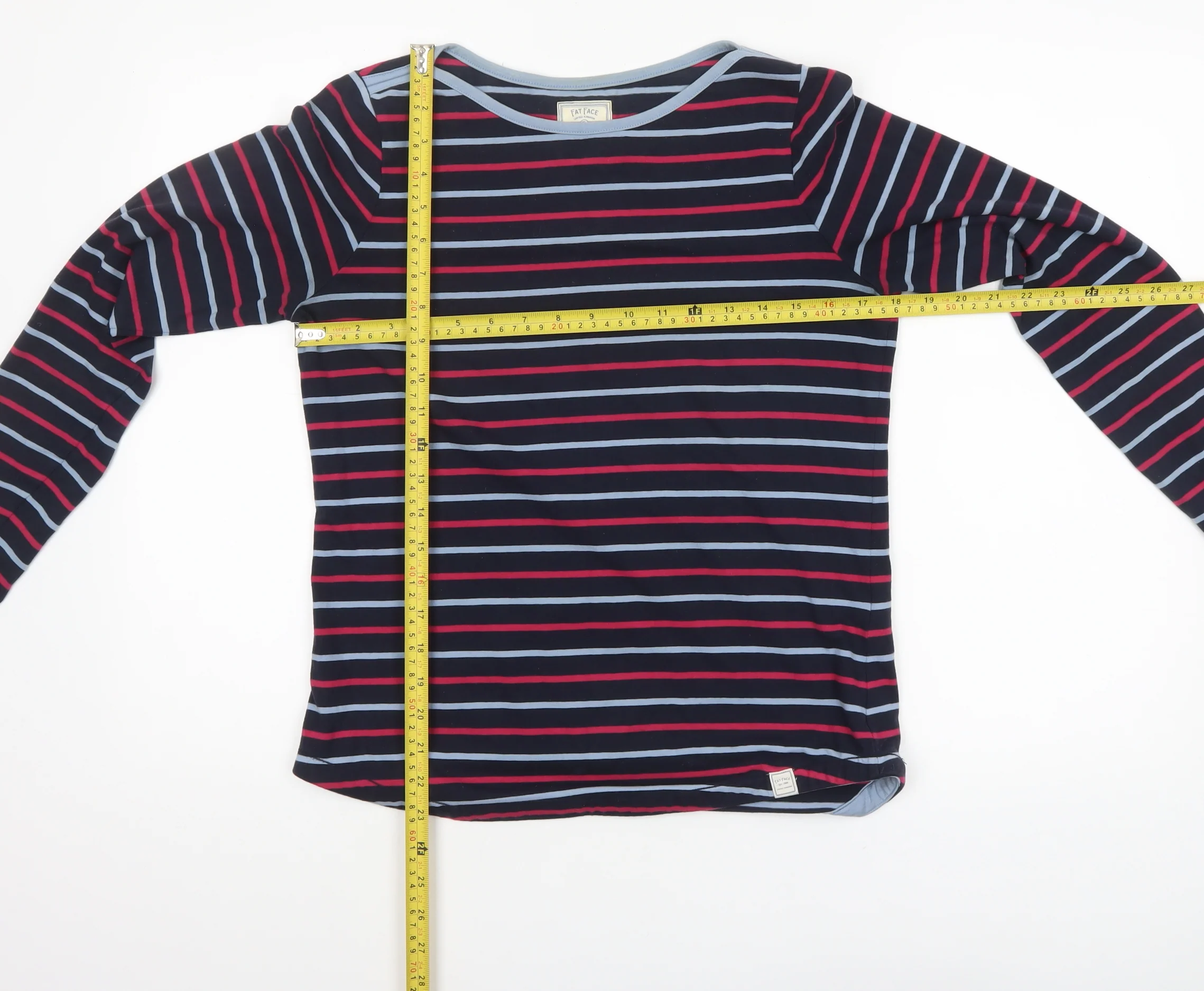 Fat Face Women Blue Striped Long Sleeve Cotton Breton T-Shirt UK 8 - Image 2