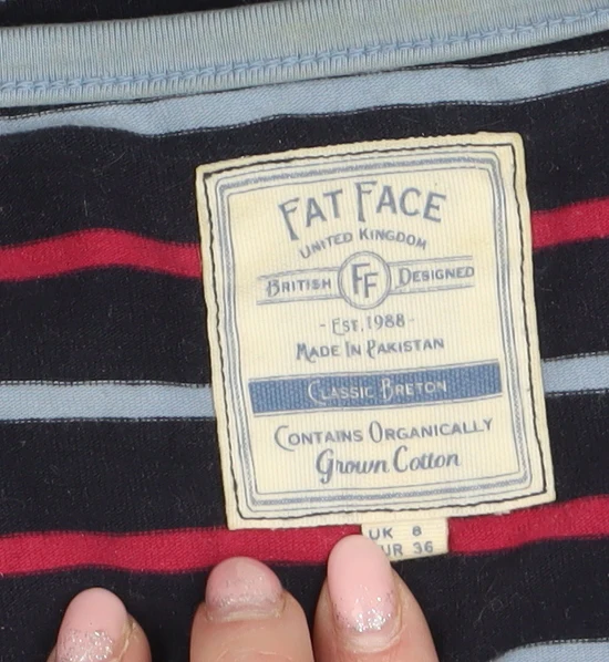 Fat Face Women Blue Striped Long Sleeve Cotton Breton T-Shirt UK 8 - Image 5