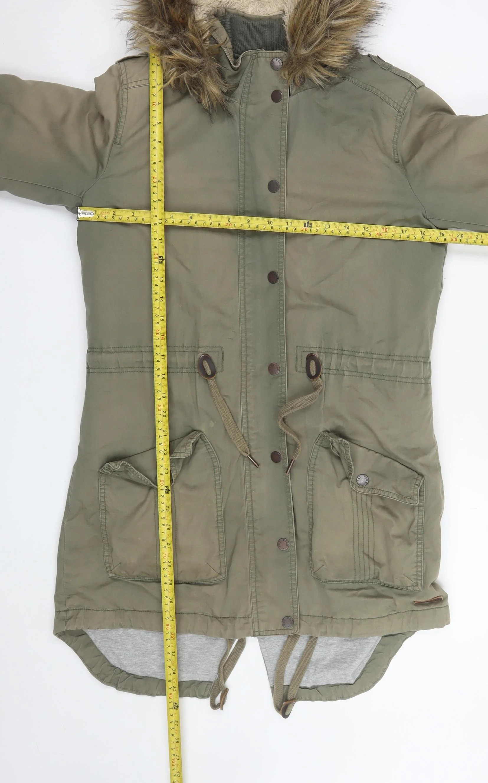 Fat Face Women Green Faux Fur Hooded Parka Coat Size 10 - Image 2