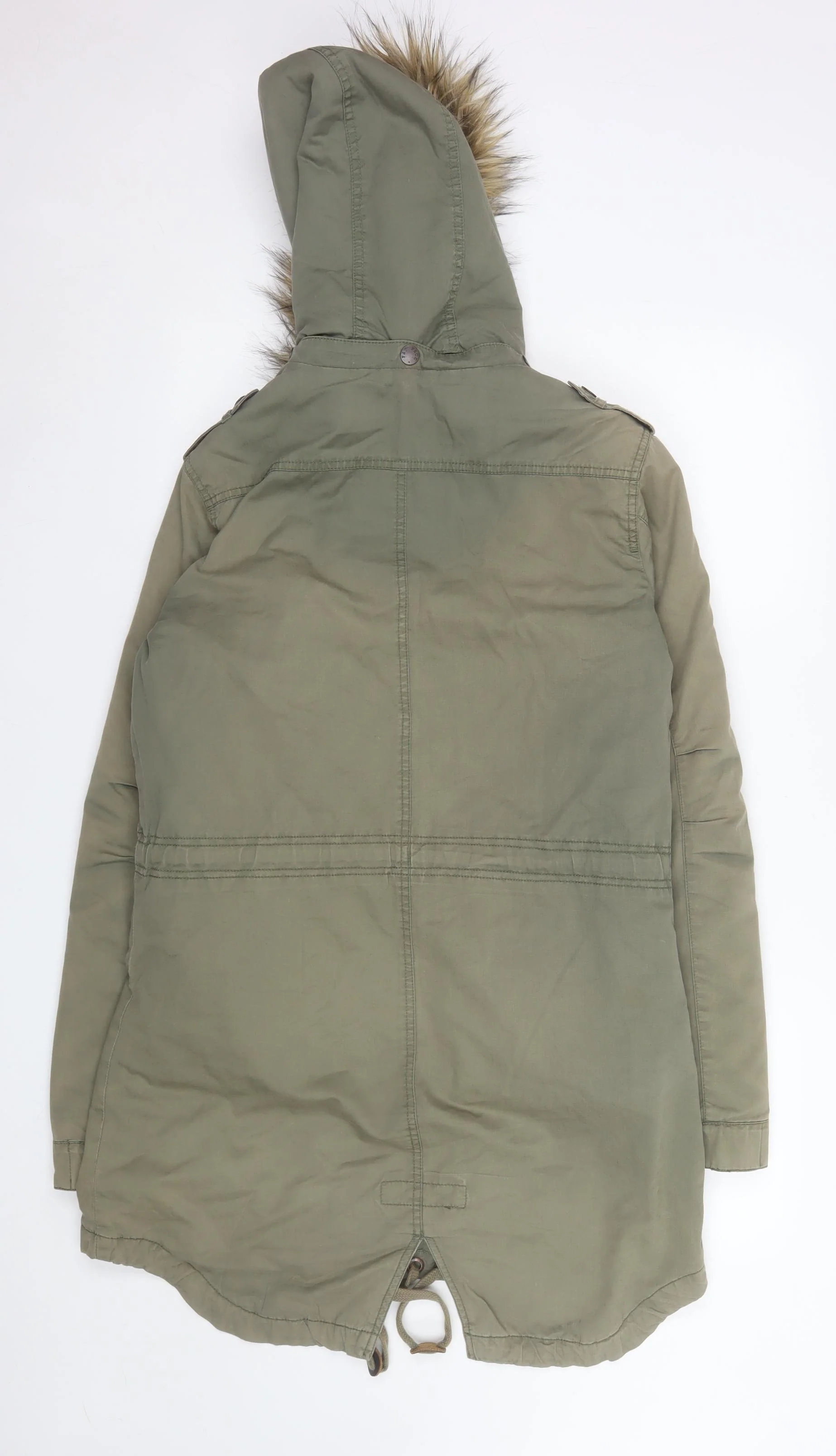 Fat Face Women Green Faux Fur Hooded Parka Coat Size 10 - Image 3