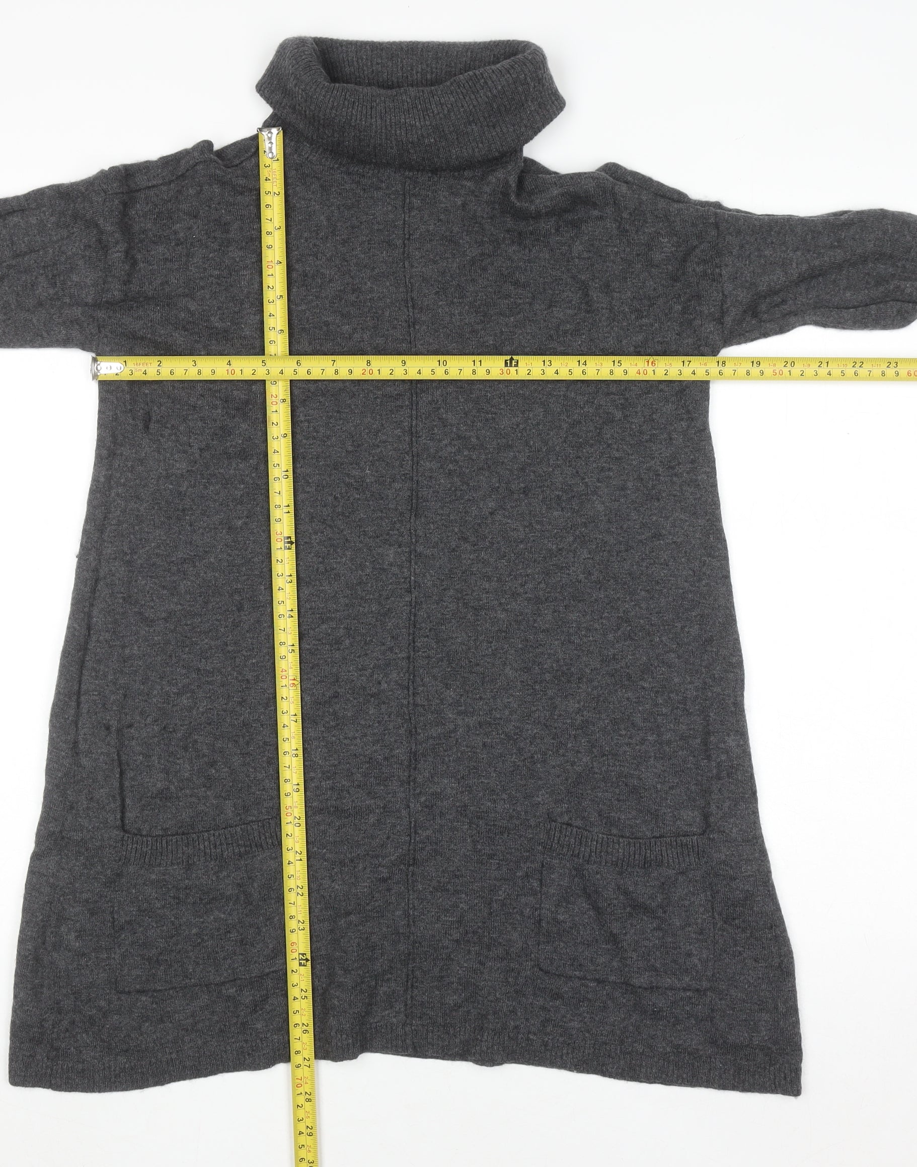 Fat Face Women Grey Roll Neck Long Sleeve Tunic Jumper Size 8 - Image 2
