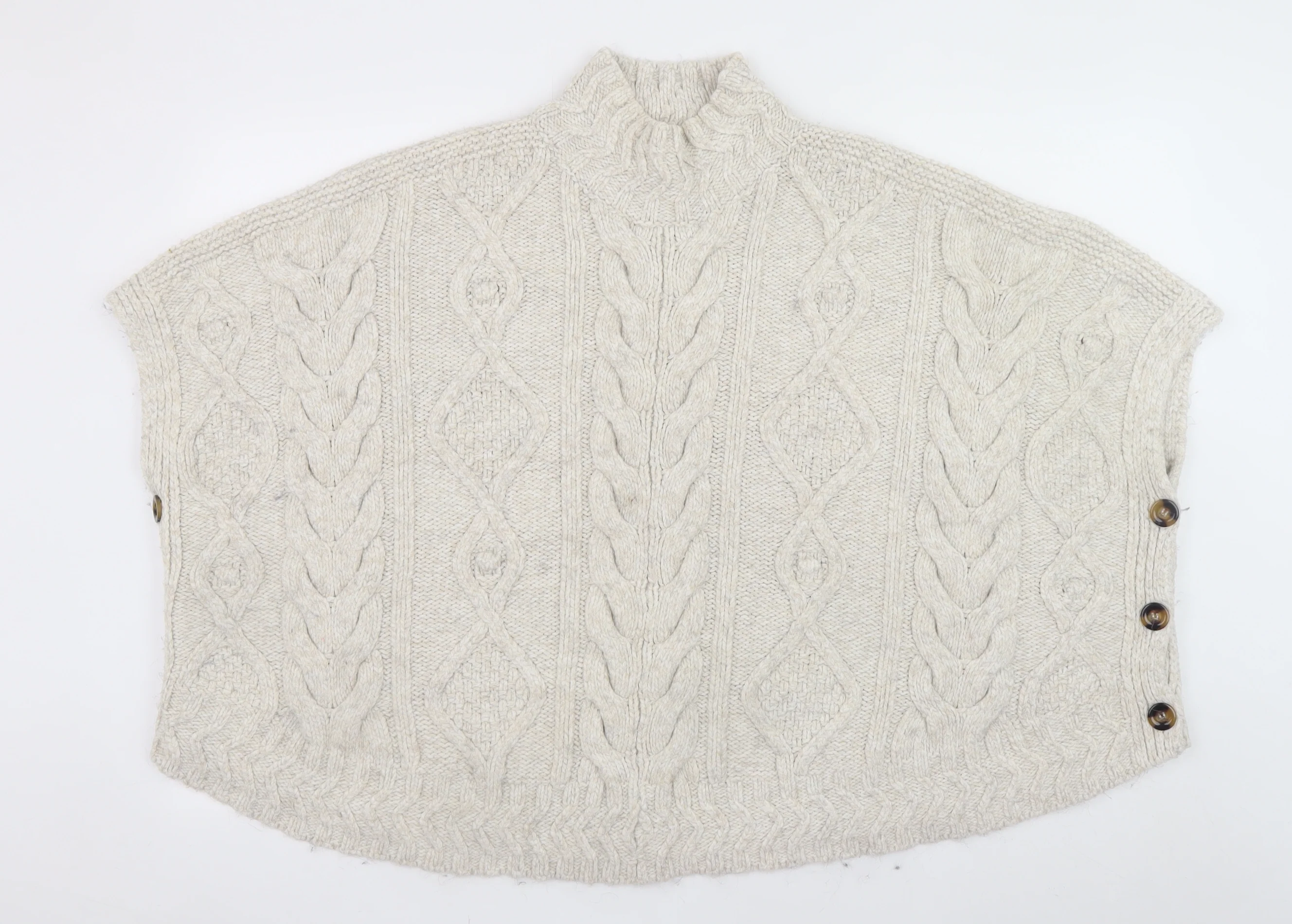 Fat Face Women’s Beige Cable Knit Cape Jumper S High Neck Acrylic Blend