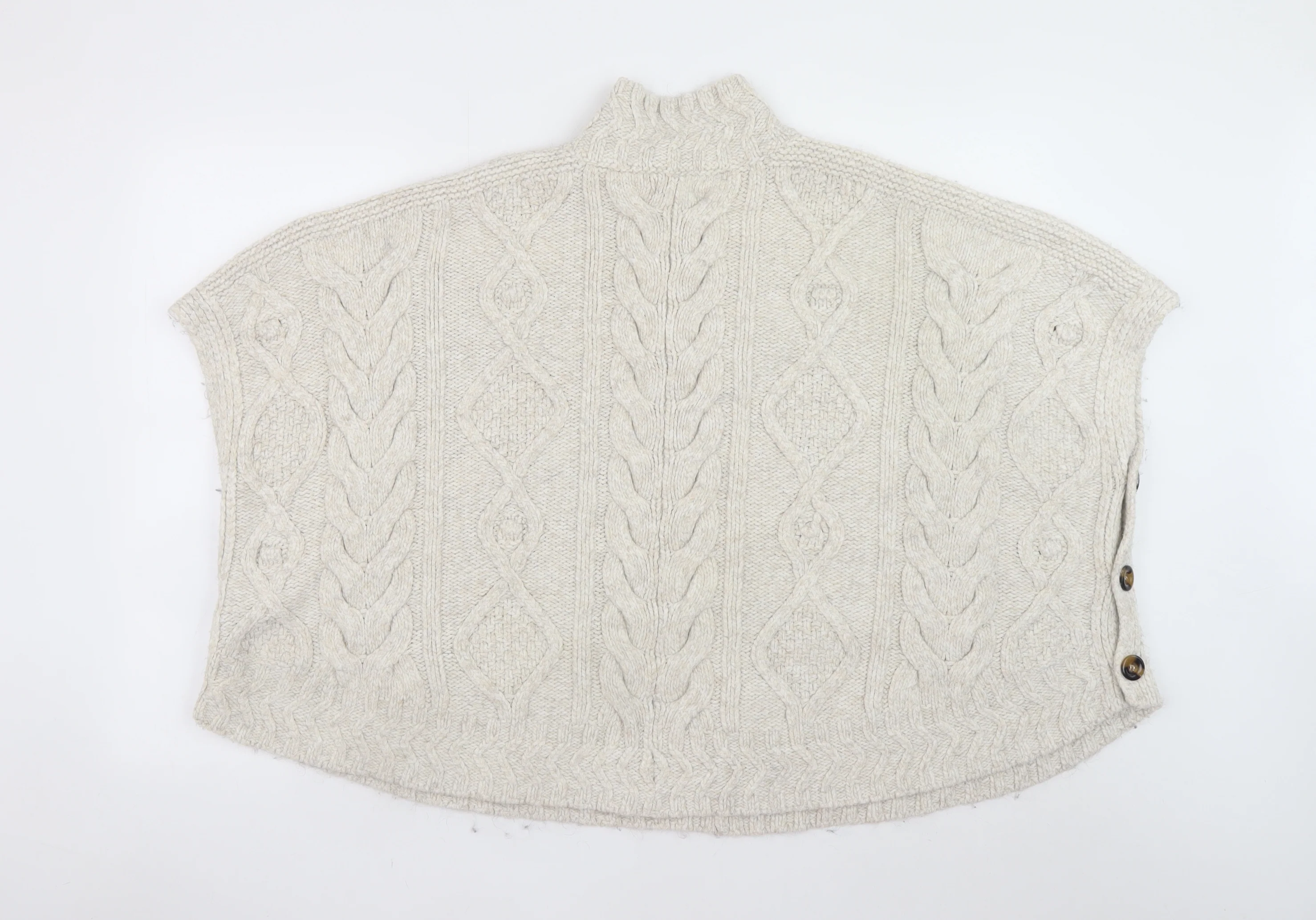 Fat Face Women’s Beige Cable Knit Cape Jumper S High Neck Acrylic Blend - Image 3