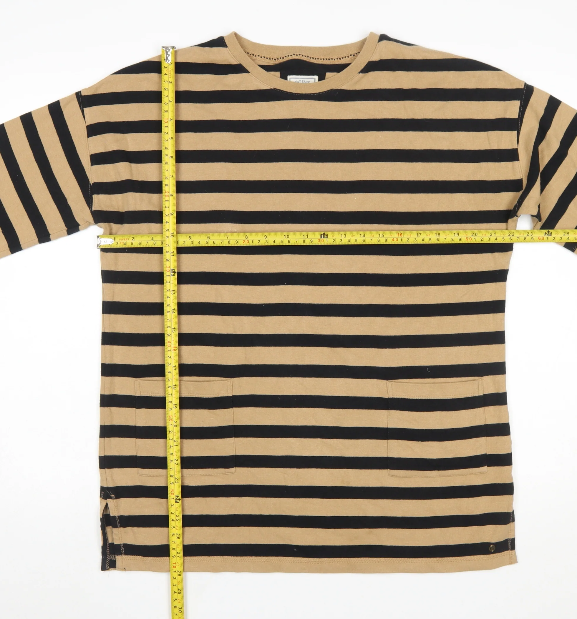 Fat Face Women’s Beige Striped 3/4 Sleeve Tunic Top UK 12 - Image 2