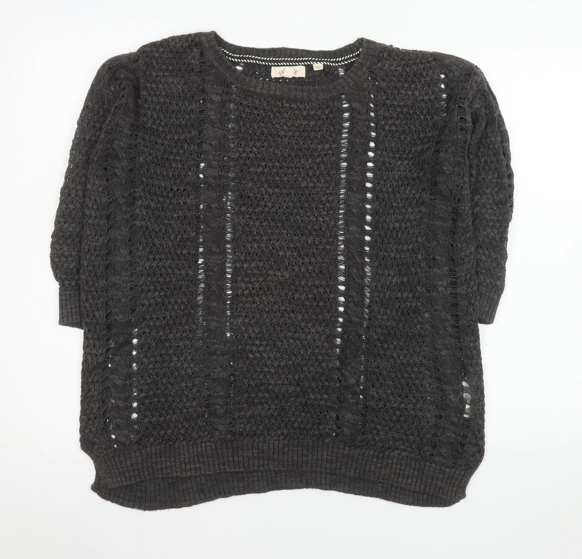 Fat Face Women’s Black Open-Knit Linen Cotton Jumper Size 12