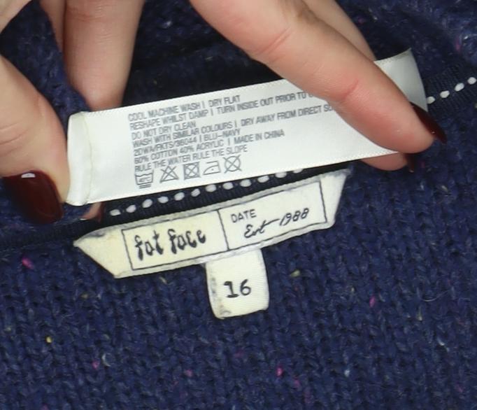 Fat Face Women’s Blue Wool Knit Crew Neck Jumper Size 16 - Image 4