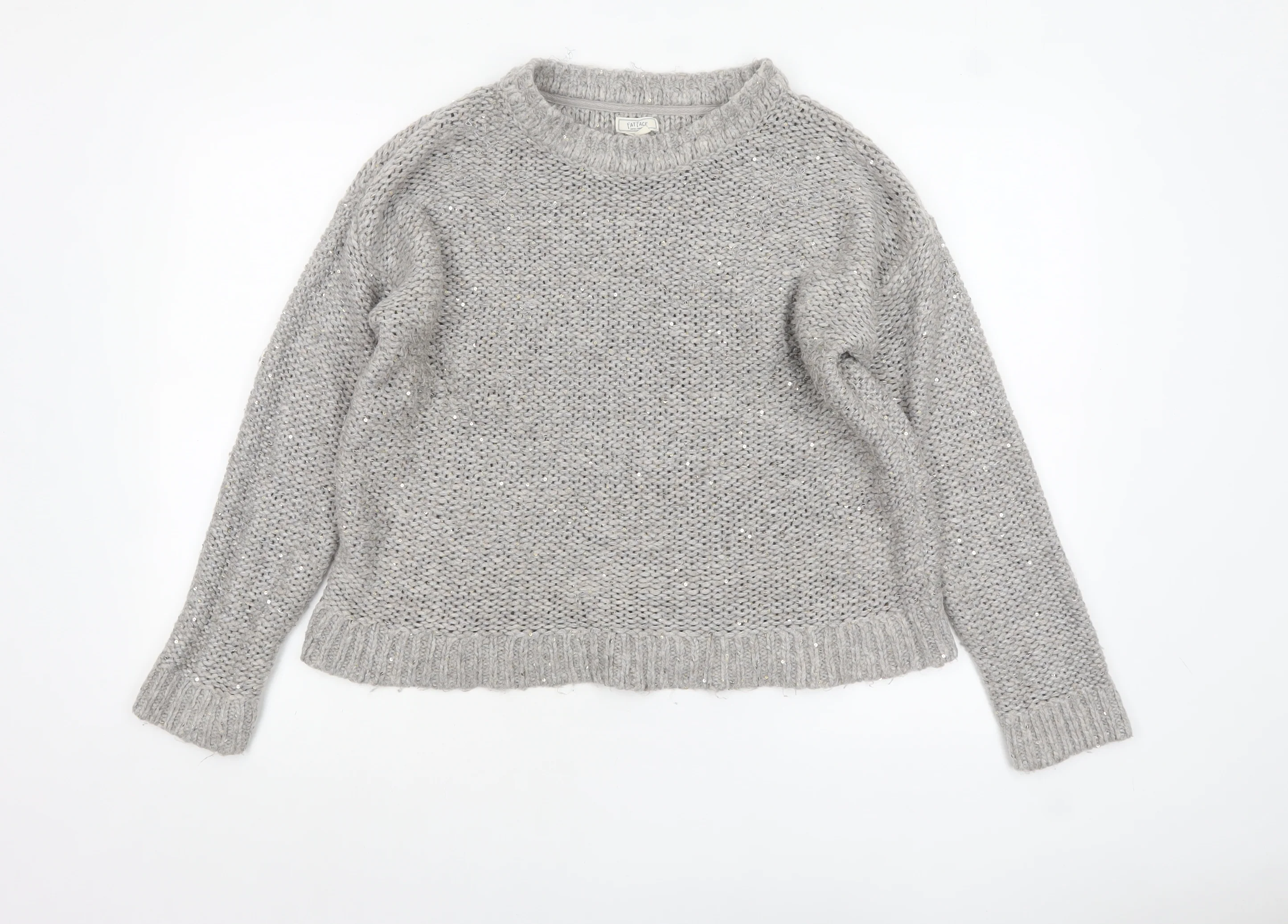 Fat Face Women’s Grey Chunky Knit Pullover Jumper Size 14