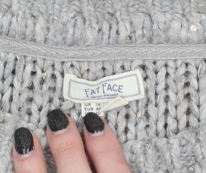 Fat Face Women’s Grey Chunky Knit Pullover Jumper Size 14 - Image 5