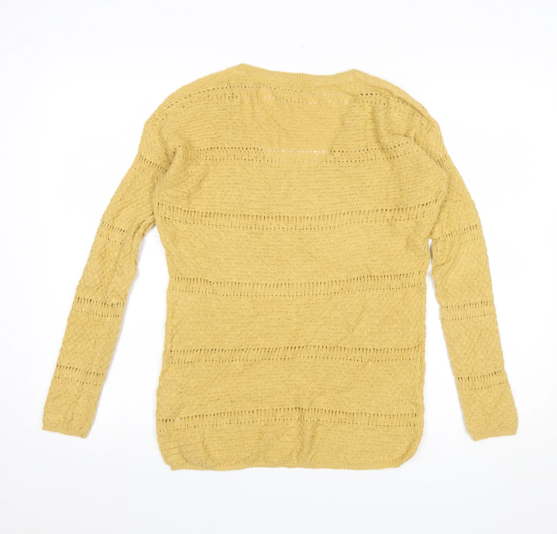 Fat Face Women’s Yellow Cotton Open-Knit V-Neck Jumper UK 8 - Image 3