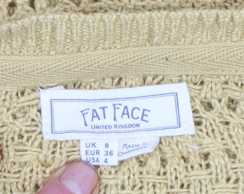 Fat Face Women’s Yellow Cotton Open-Knit V-Neck Jumper UK 8 - Image 4